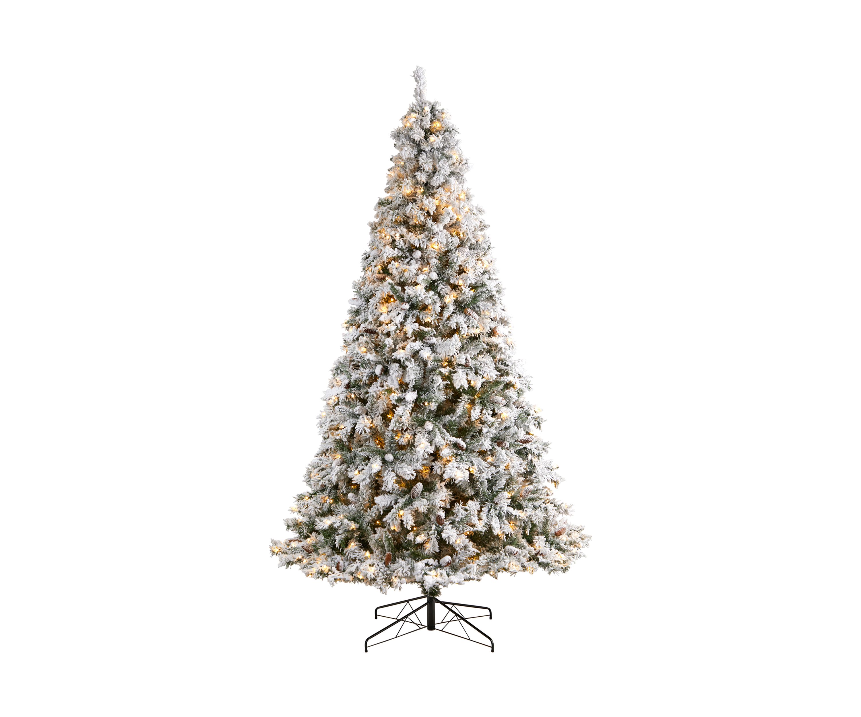 9-Foot Flocked White River Mountain Pine Artificial Christmas Tree with Pinecones and 650 Clear LED Lights