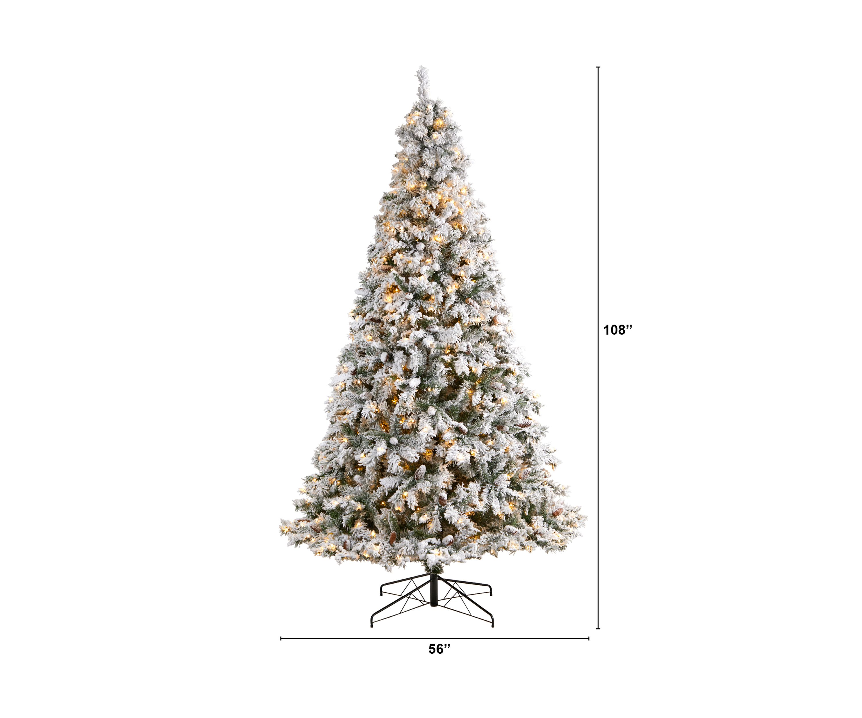 9-Foot Flocked White River Mountain Pine Artificial Christmas Tree with Pinecones and 650 Clear LED Lights