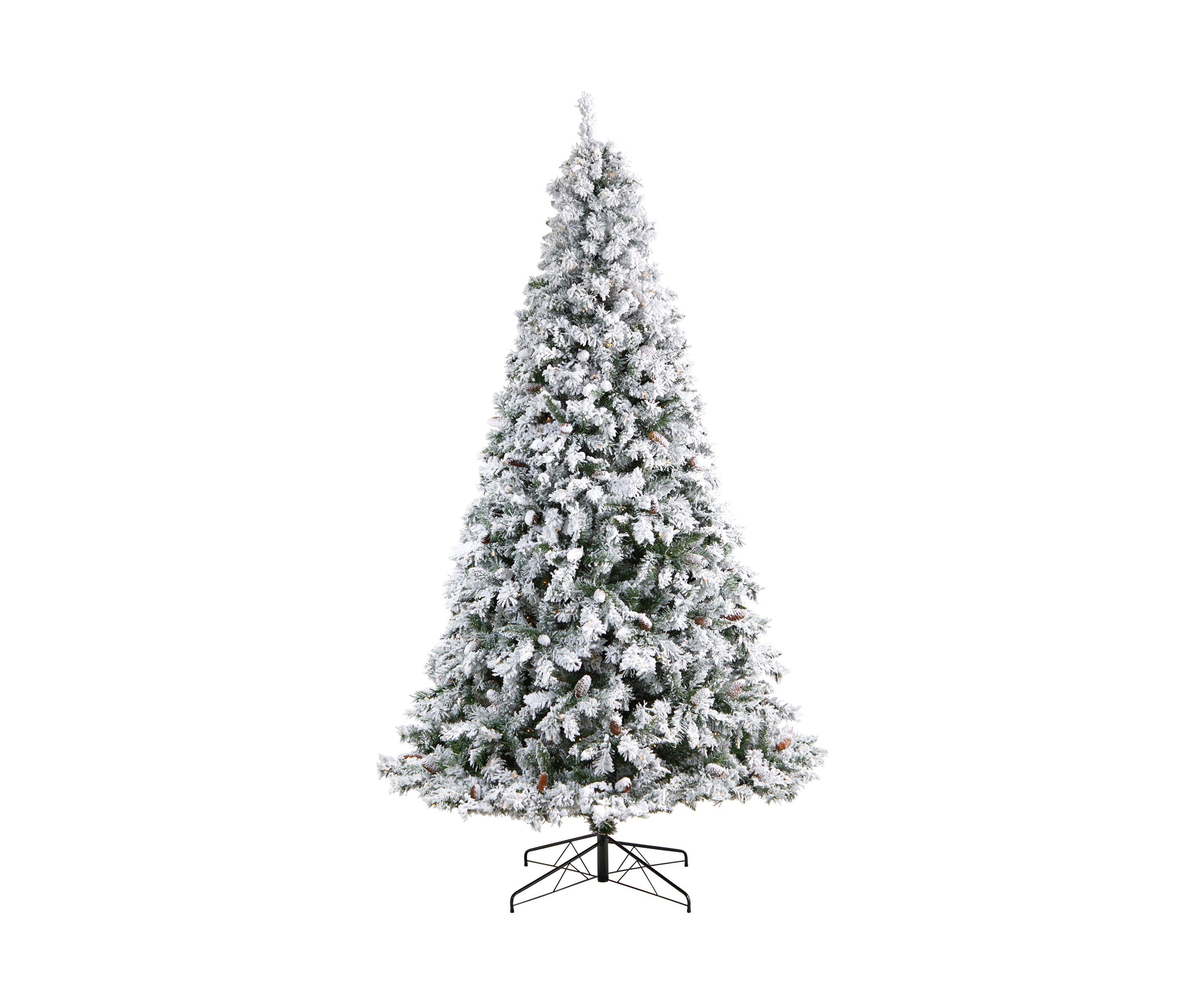 9-Foot Flocked White River Mountain Pine Artificial Christmas Tree with Pinecones and 650 Clear LED Lights
