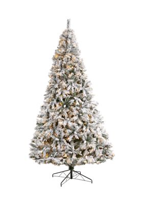 10-Foot Flocked White River Mountain Pine Artificial Christmas Tree with Pinecones and 800 Clear LED Lights