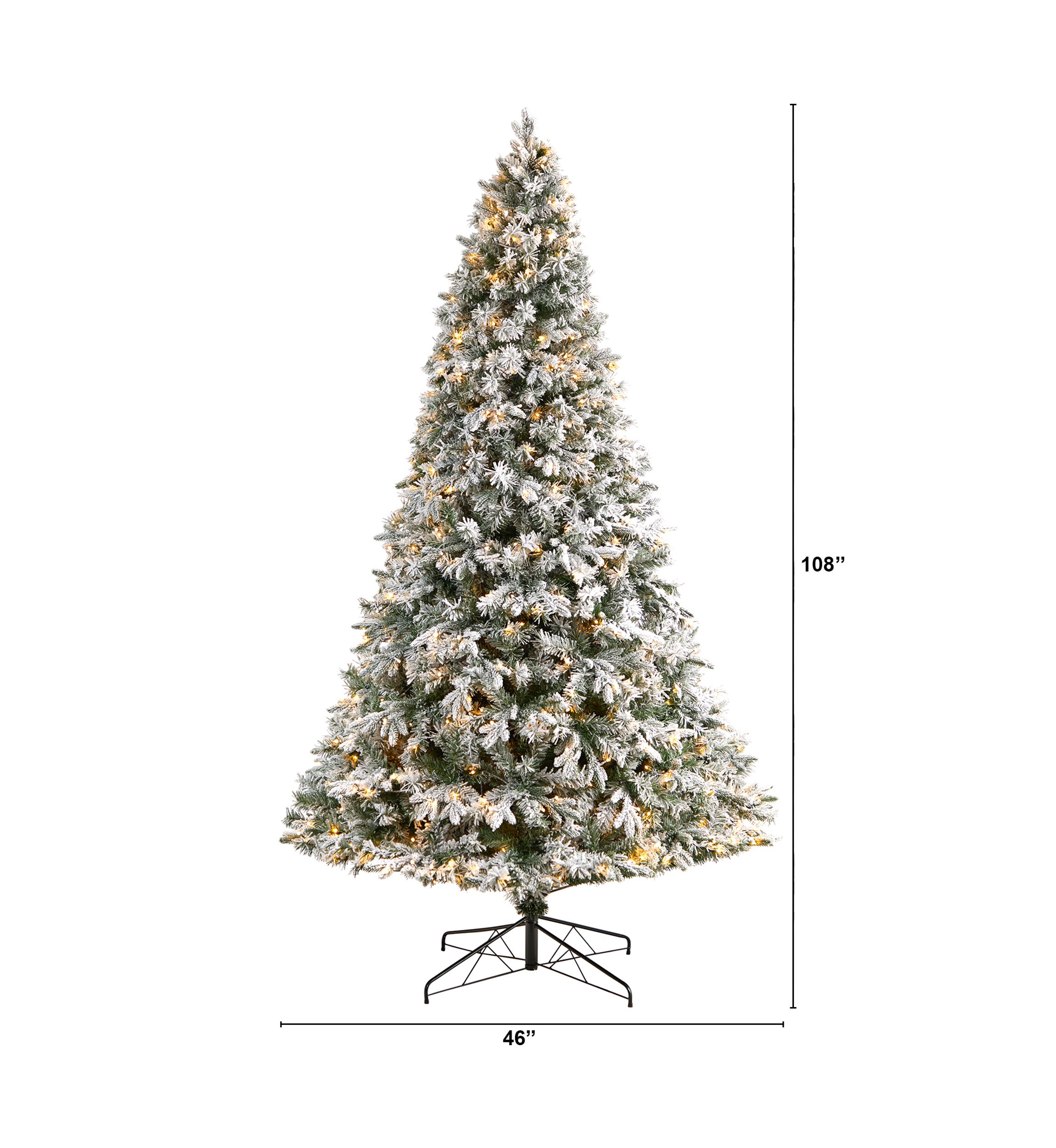 9-Foot Flocked Vermont Mixed Pine Artificial Christmas Tree with 650 LED Lights and 1960 Bendable Branches