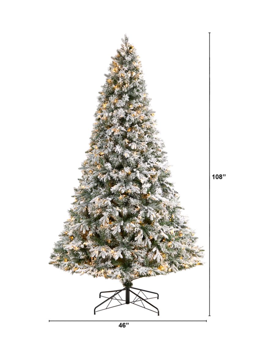 9-Foot Flocked Vermont Mixed Pine Artificial Christmas Tree with 650 LED Lights and 1960 Bendable Branches
