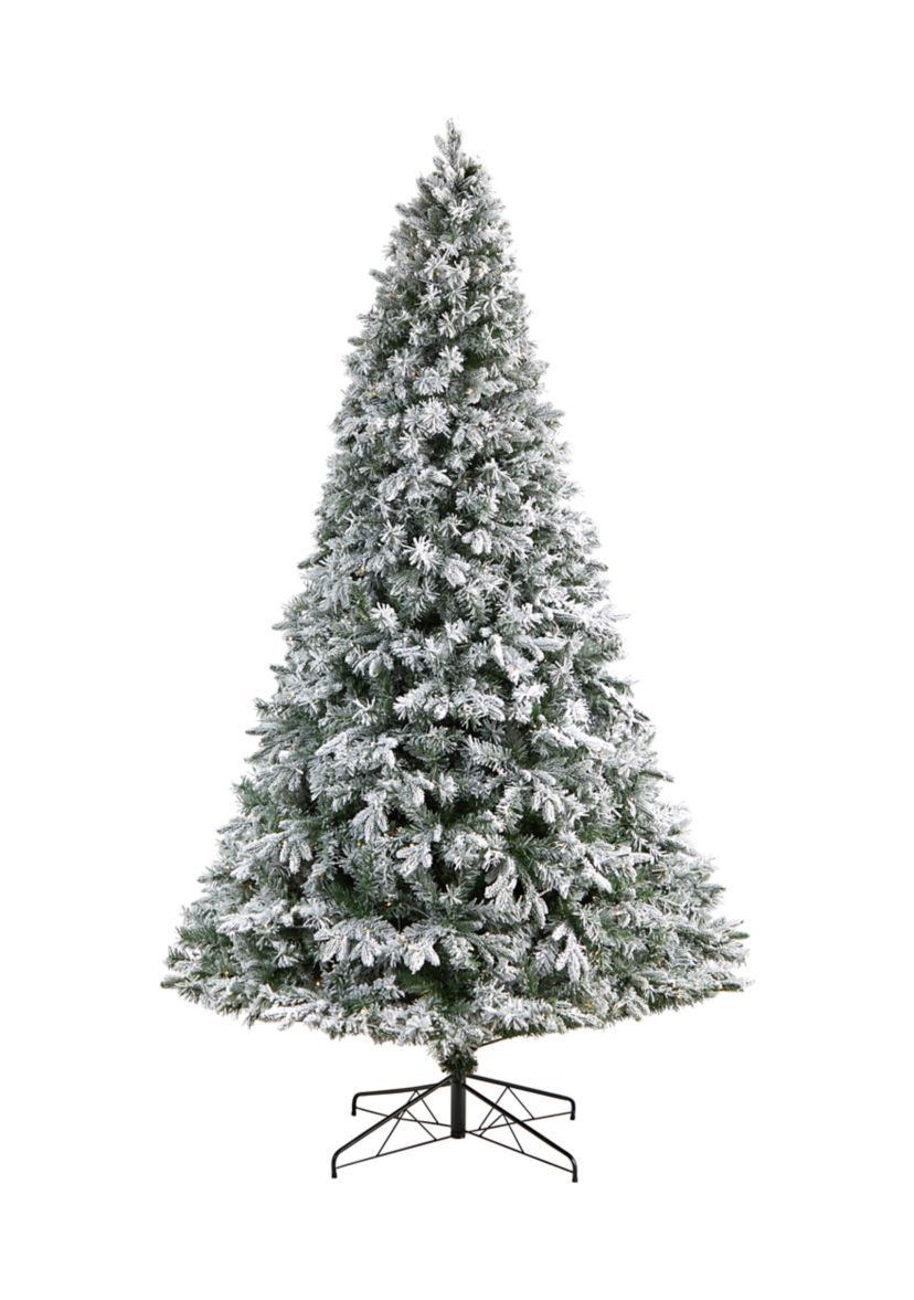 9-Foot Flocked Vermont Mixed Pine Artificial Christmas Tree with 650 LED Lights and 1960 Bendable Branches