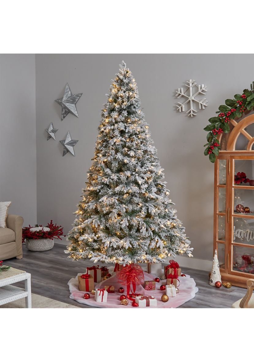 9-Foot Flocked Vermont Mixed Pine Artificial Christmas Tree with 650 LED Lights and 1960 Bendable Branches