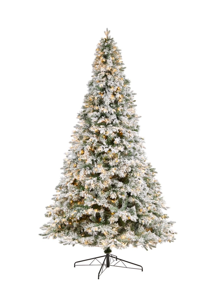 10-Foot Flocked Vermont Mixed Pine Artificial Christmas Tree with 800 LED Lights and 2200 Bendable Branches