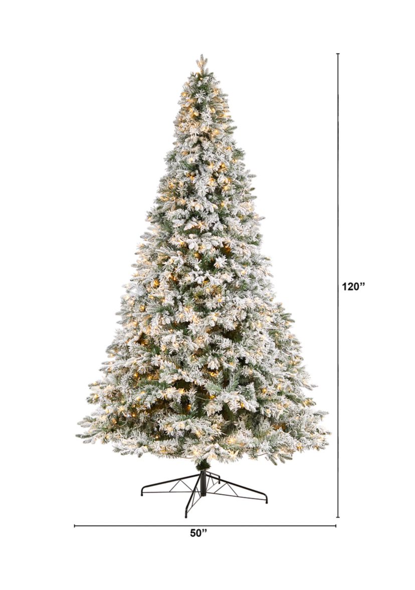 10-Foot Flocked Vermont Mixed Pine Artificial Christmas Tree with 800 LED Lights and 2200 Bendable Branches