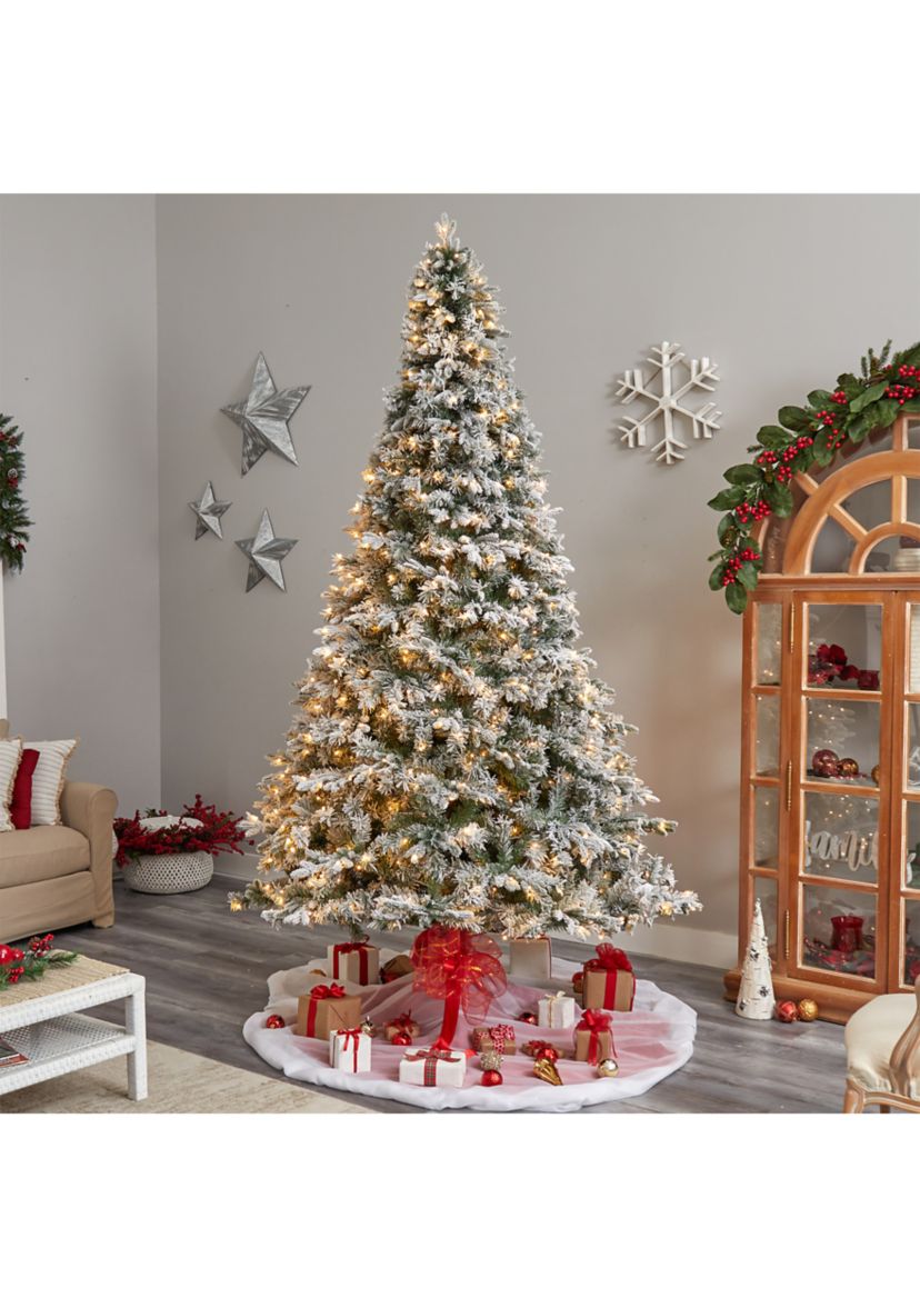 10-Foot Flocked Vermont Mixed Pine Artificial Christmas Tree with 800 LED Lights and 2200 Bendable Branches