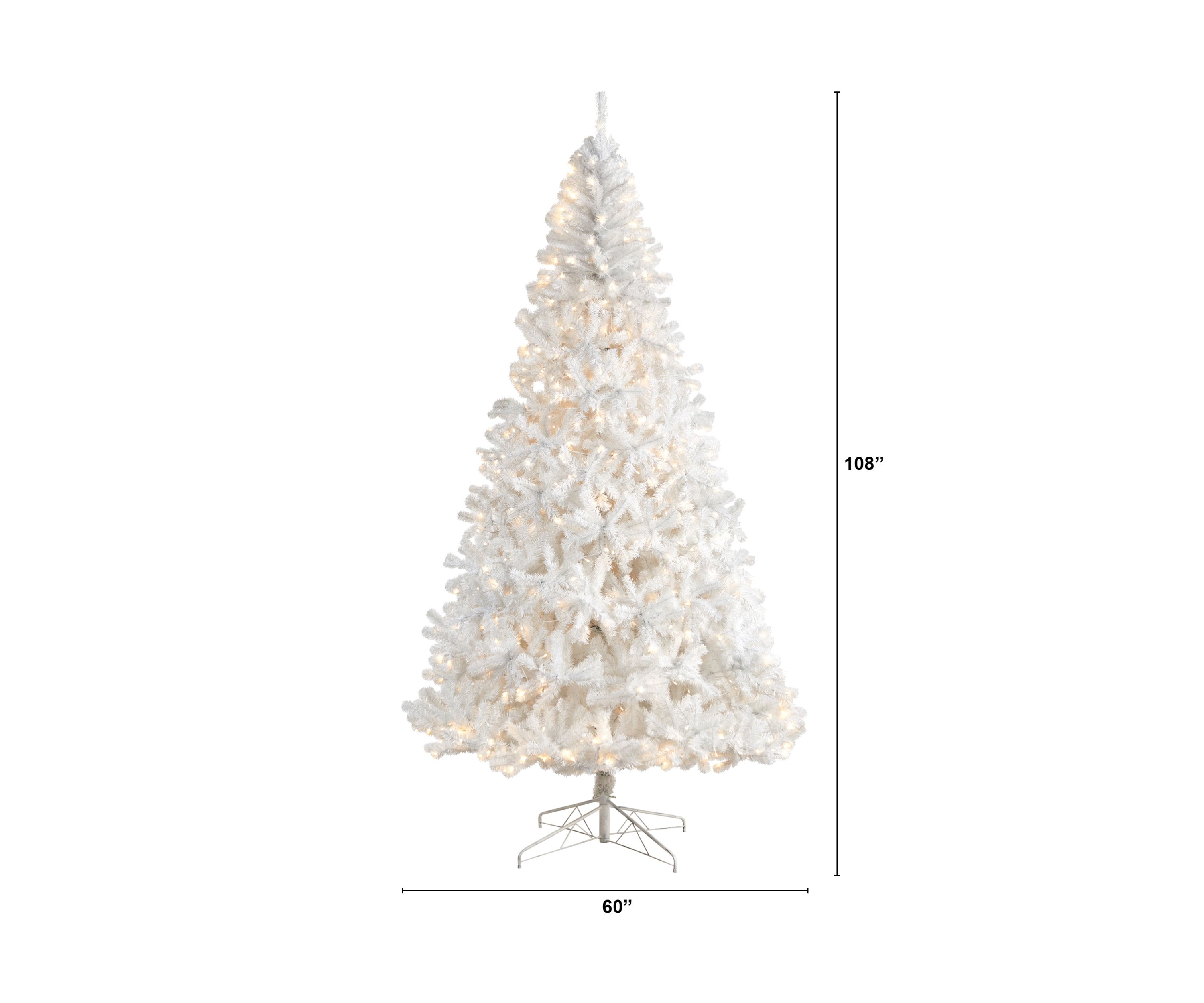 9-Foot White Artificial Christmas Tree with 1860 Bendable Branches and 650 LED Lights