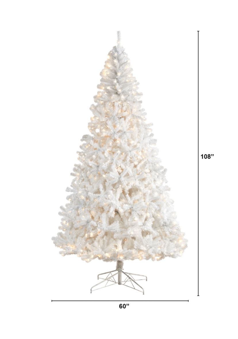 9-Foot White Artificial Christmas Tree with 1860 Bendable Branches and 650 LED Lights