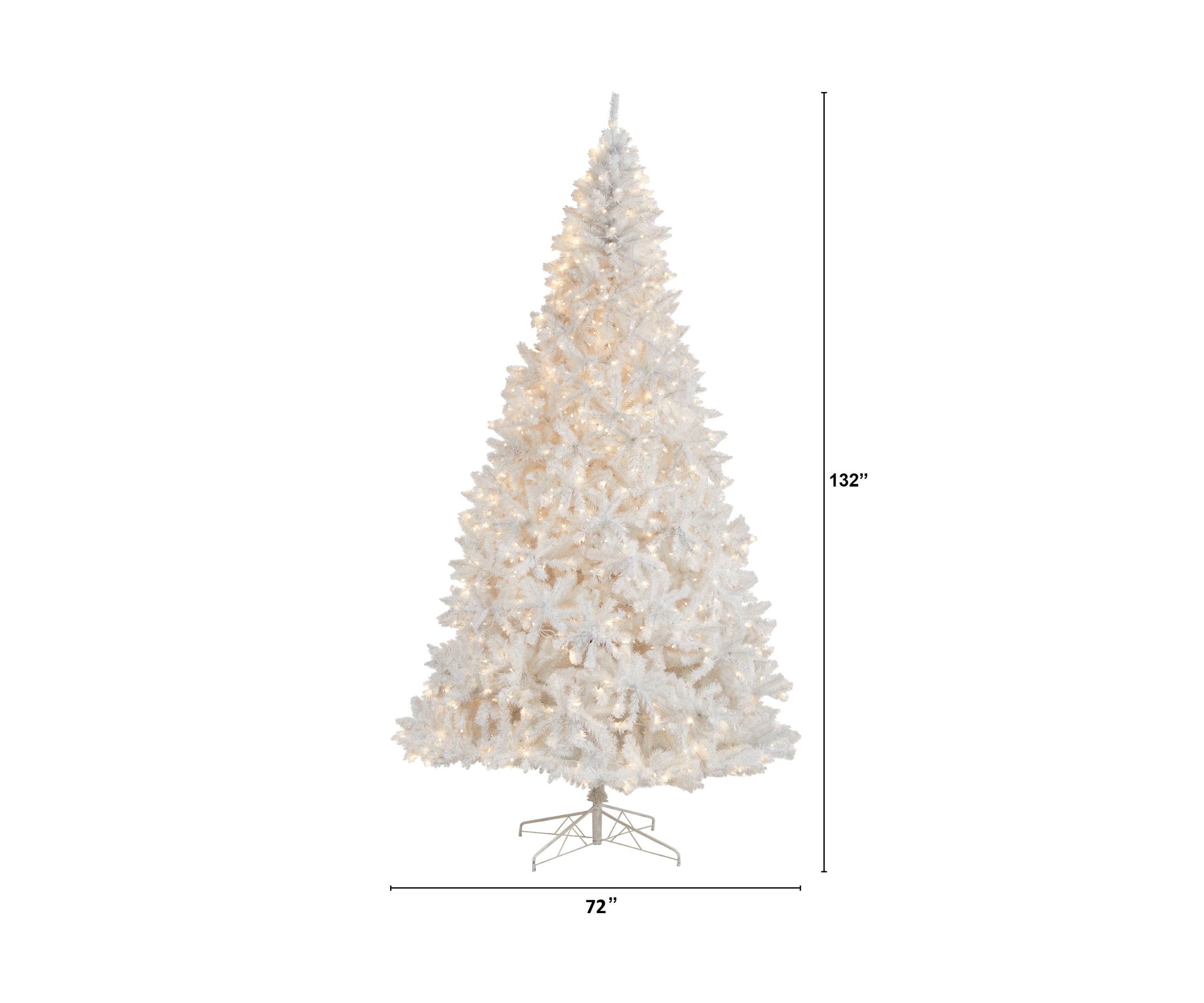 11-Foot White Artificial Christmas Tree with 2720 Bendable Branches and 1000 LED Lights
