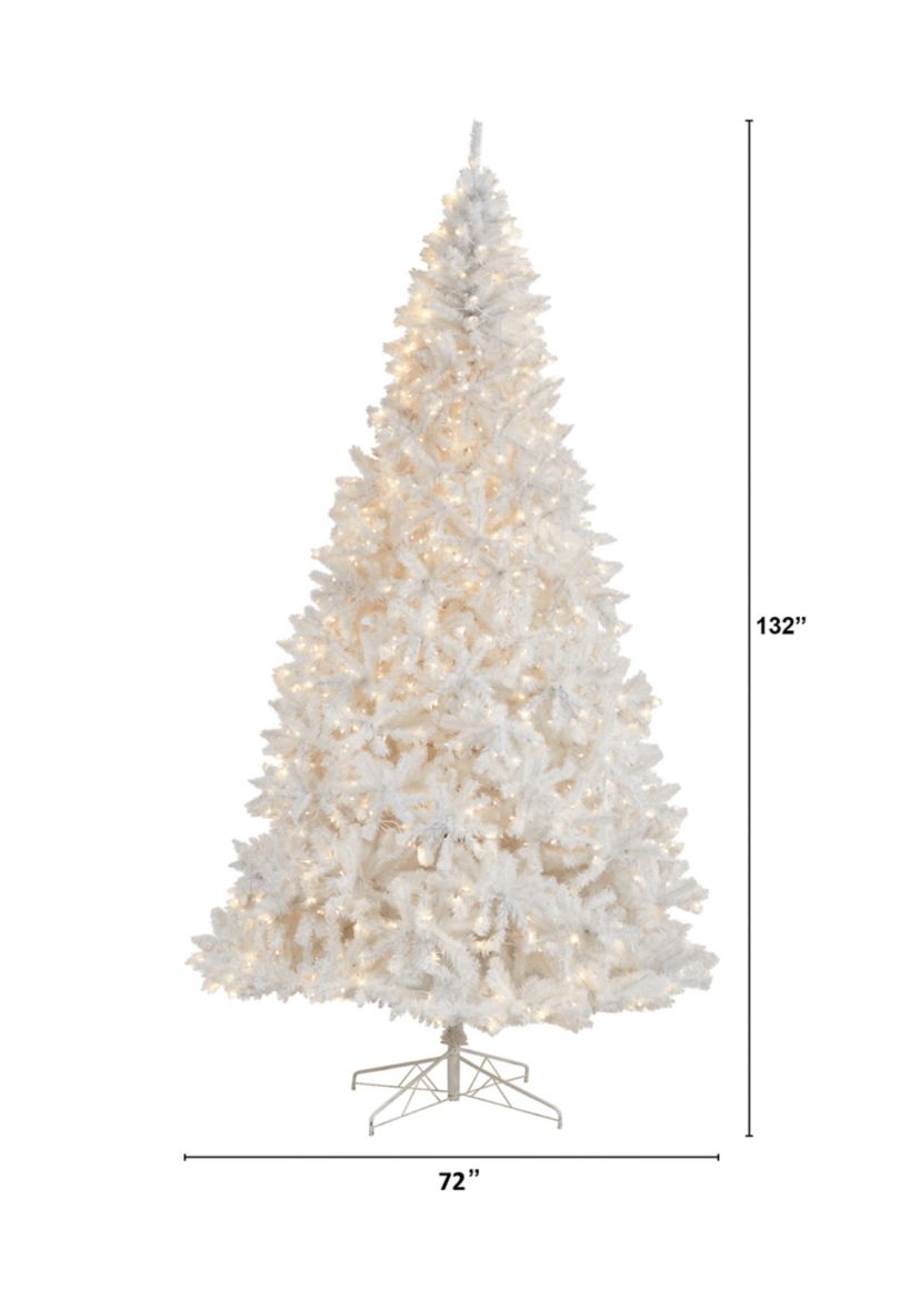 11-Foot White Artificial Christmas Tree with 2720 Bendable Branches and 1000 LED Lights