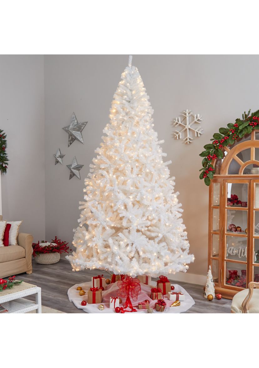11-Foot White Artificial Christmas Tree with 2720 Bendable Branches and 1000 LED Lights