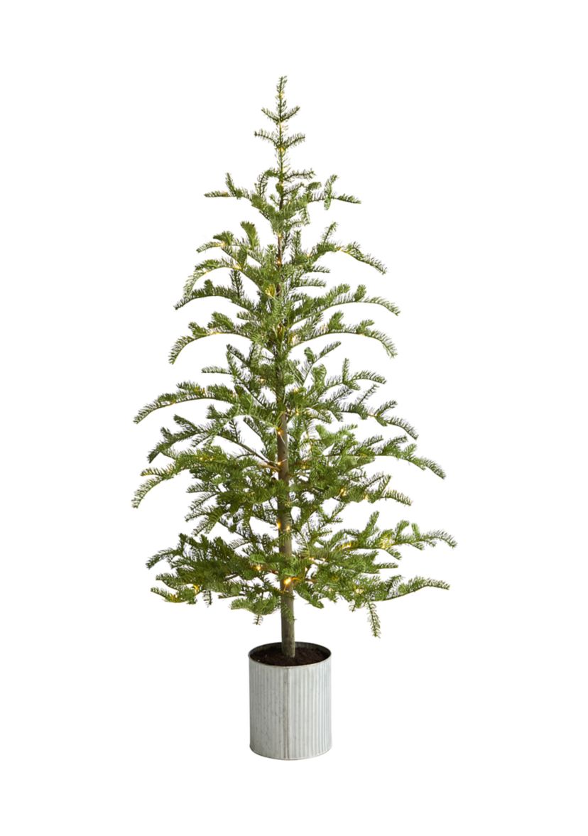 5.5 Foot Pre-Lit Pine Artificial Christmas Tree in Decorative Planter with 150 Lights