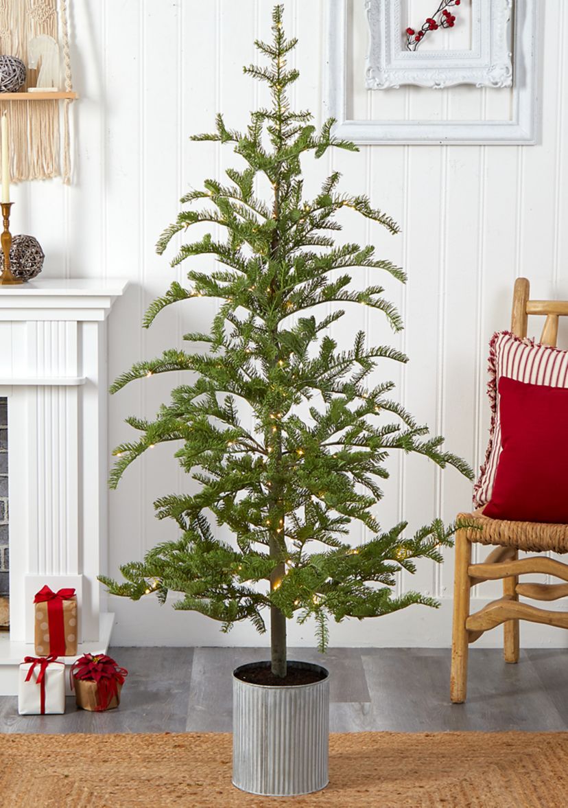 5.5 Foot Pre-Lit Pine Artificial Christmas Tree in Decorative Planter with 150 Lights