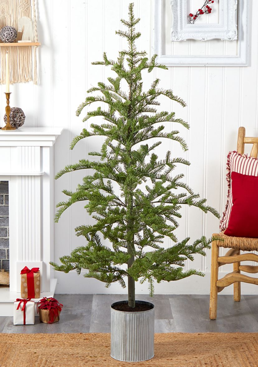 5.5 Foot Pre-Lit Pine Artificial Christmas Tree in Decorative Planter with 150 Lights