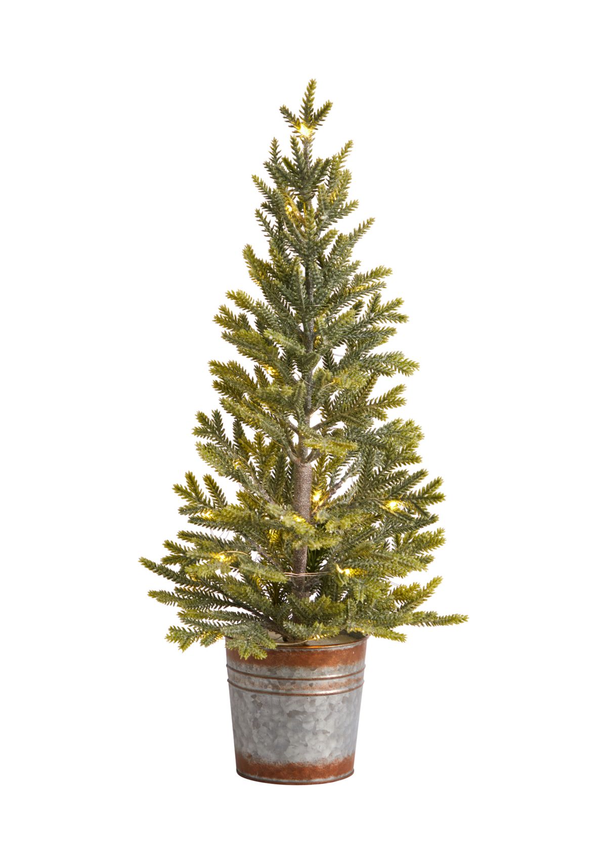 26" Pine Natural Look Artificial Christmas Tree with 35 Warm White Lights in Rustic Metal Planter