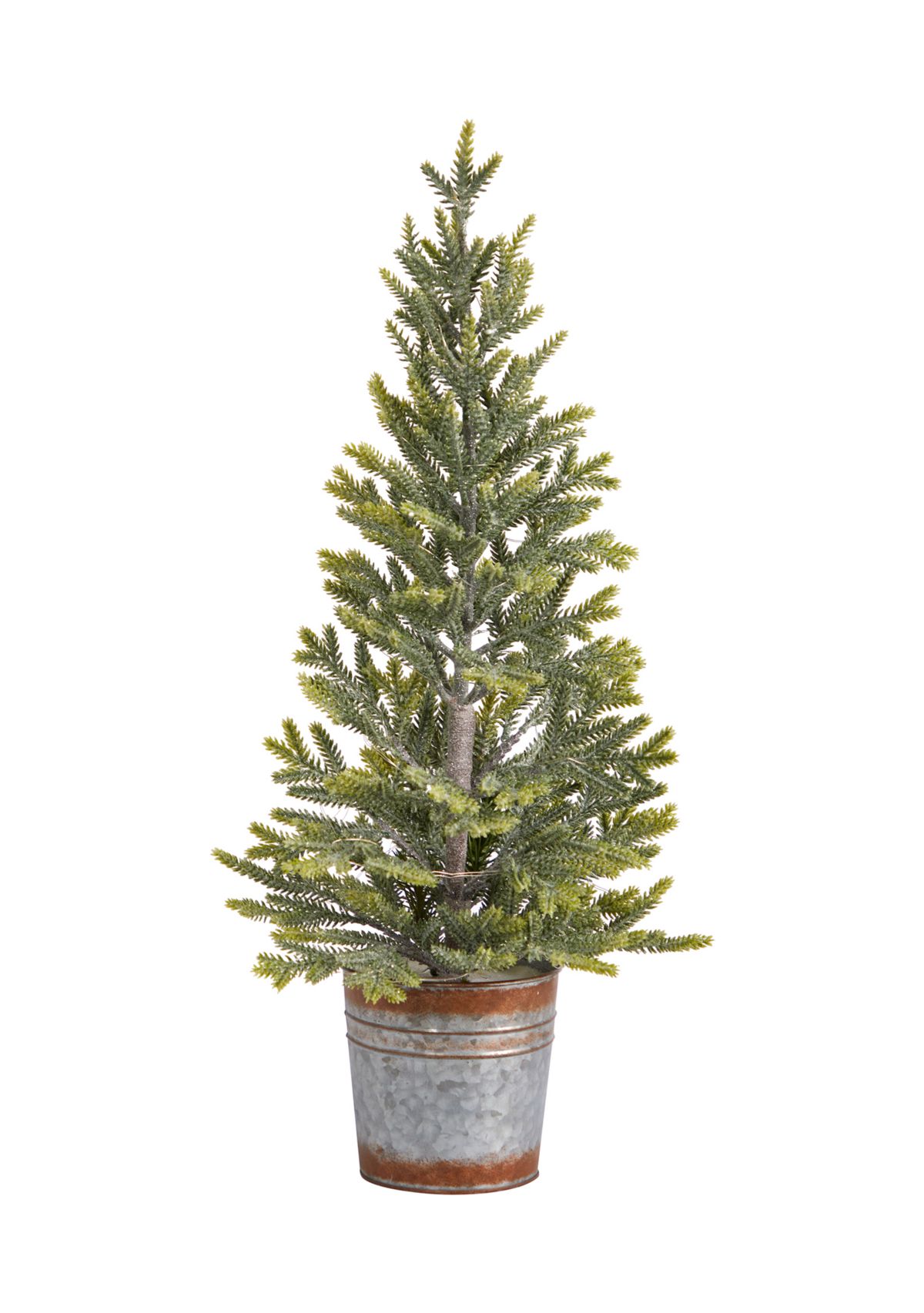 26" Pine Natural Look Artificial Christmas Tree with 35 Warm White Lights in Rustic Metal Planter