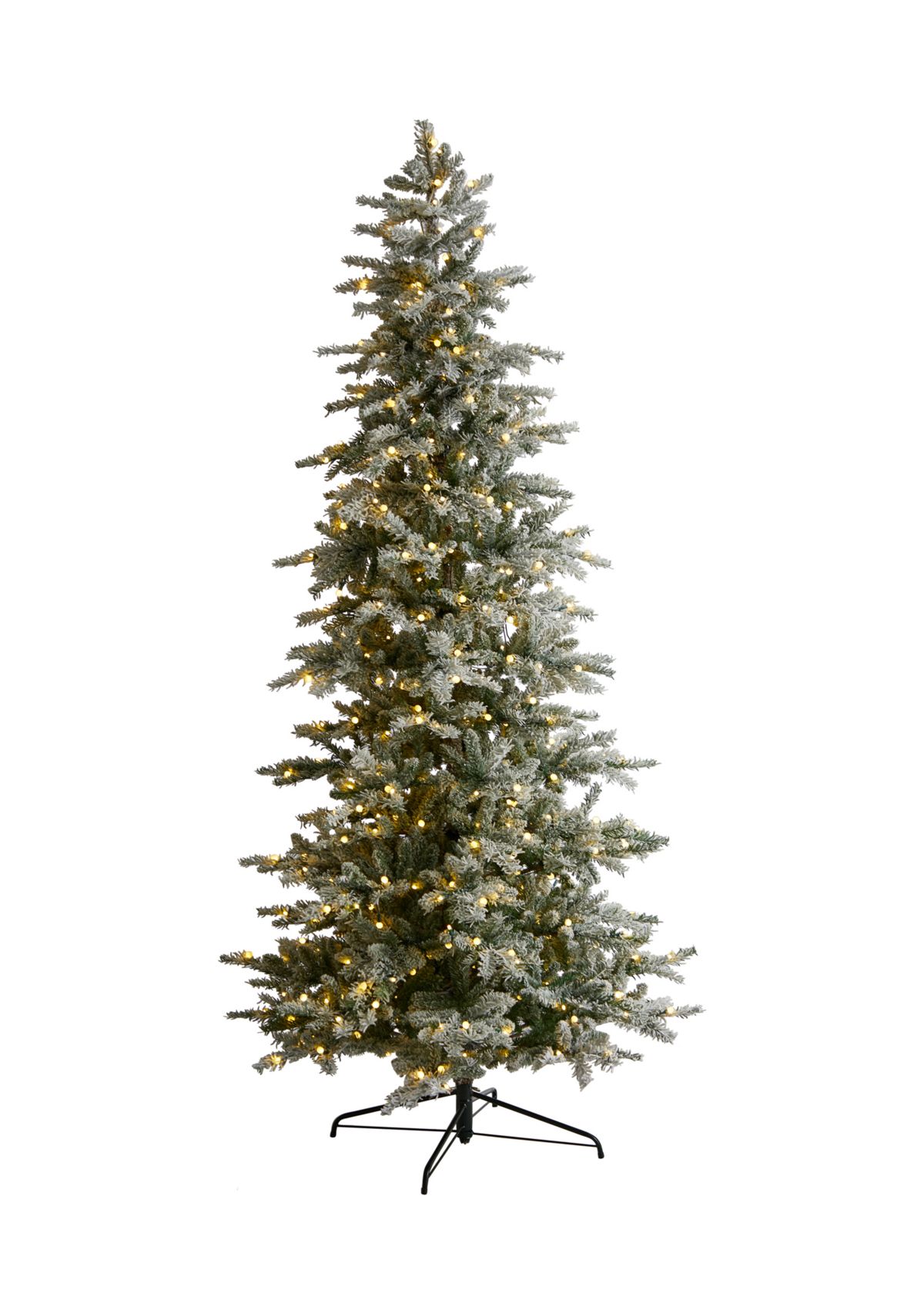 8.5-Foot Slim Flocked Nova Scotia Spruce Artificial Christmas Tree with 500 Warm White LED Lights and 1061 Bendable Branches