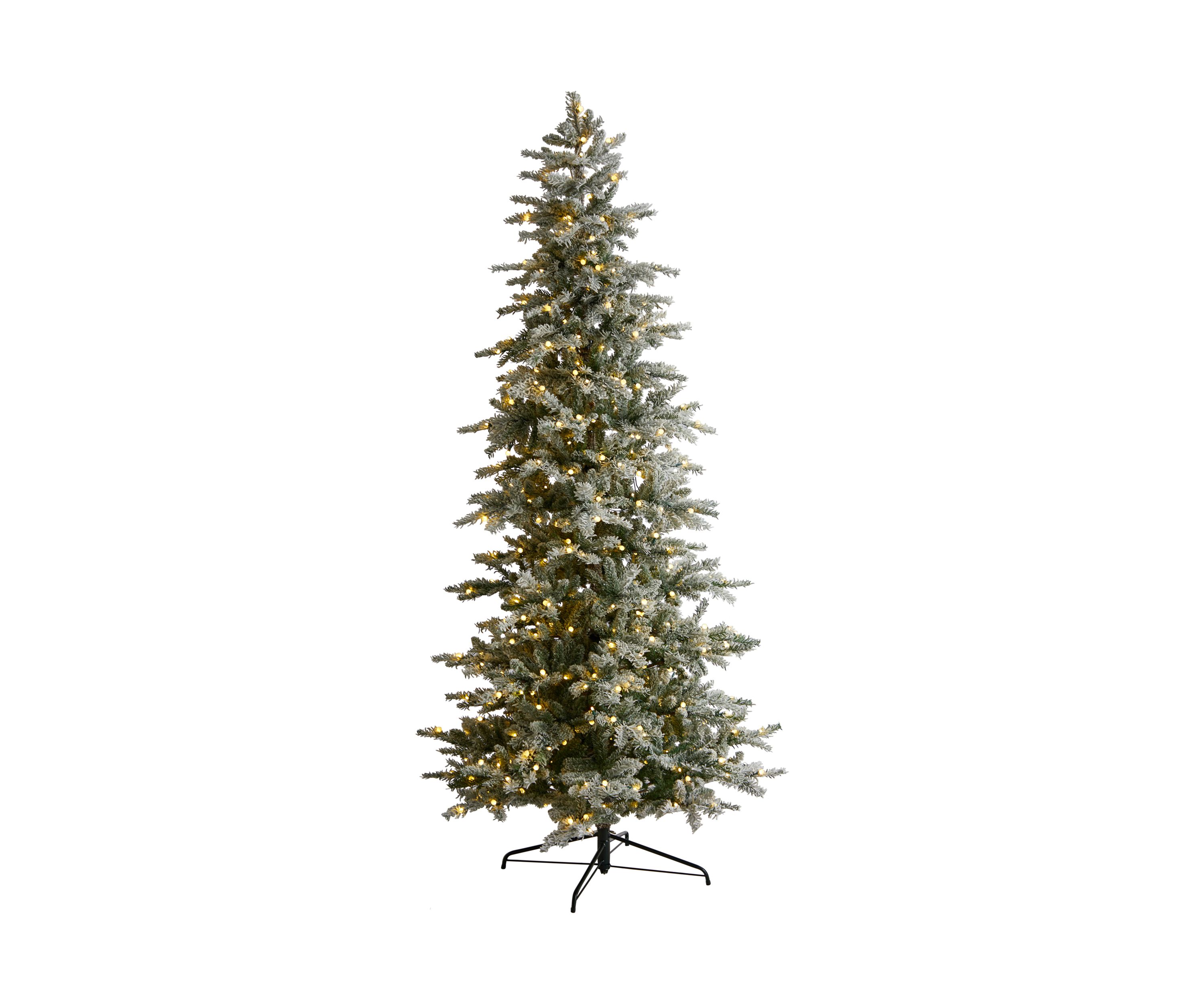 8.5-Foot Slim Flocked Nova Scotia Spruce Artificial Christmas Tree with 500 Warm White LED Lights and 1061 Bendable Branches