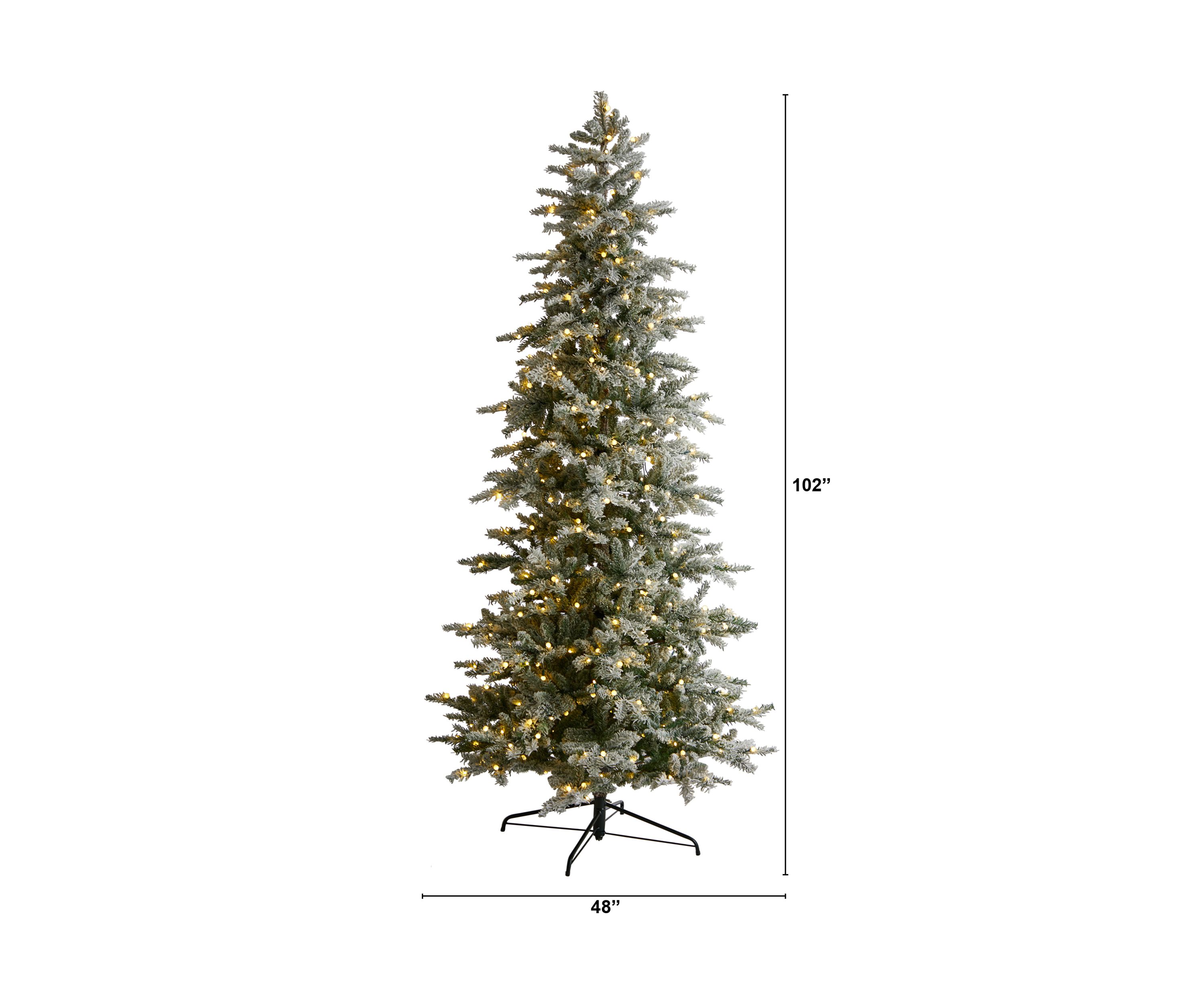 8.5-Foot Slim Flocked Nova Scotia Spruce Artificial Christmas Tree with 500 Warm White LED Lights and 1061 Bendable Branches