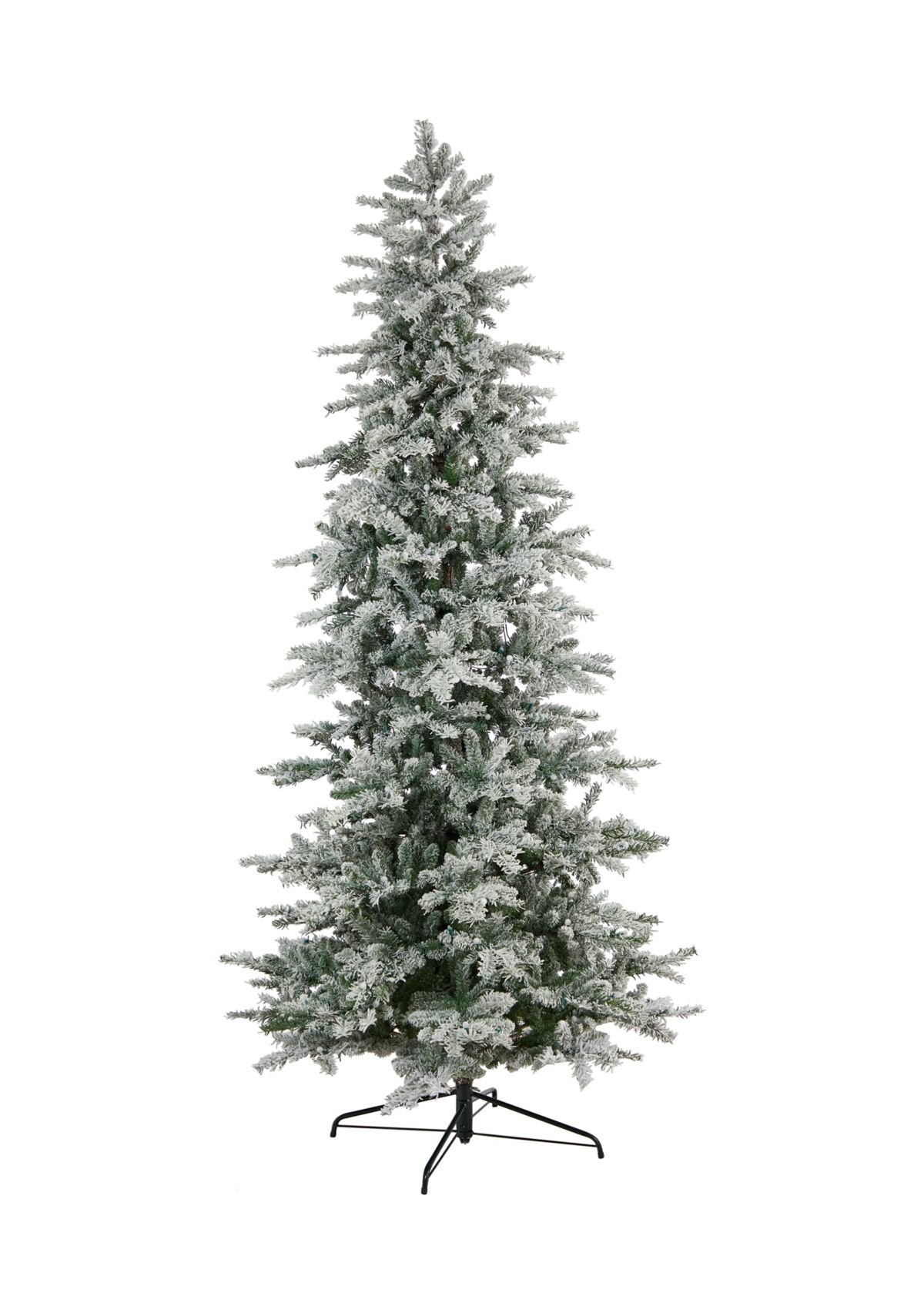8.5-Foot Slim Flocked Nova Scotia Spruce Artificial Christmas Tree with 500 Warm White LED Lights and 1061 Bendable Branches