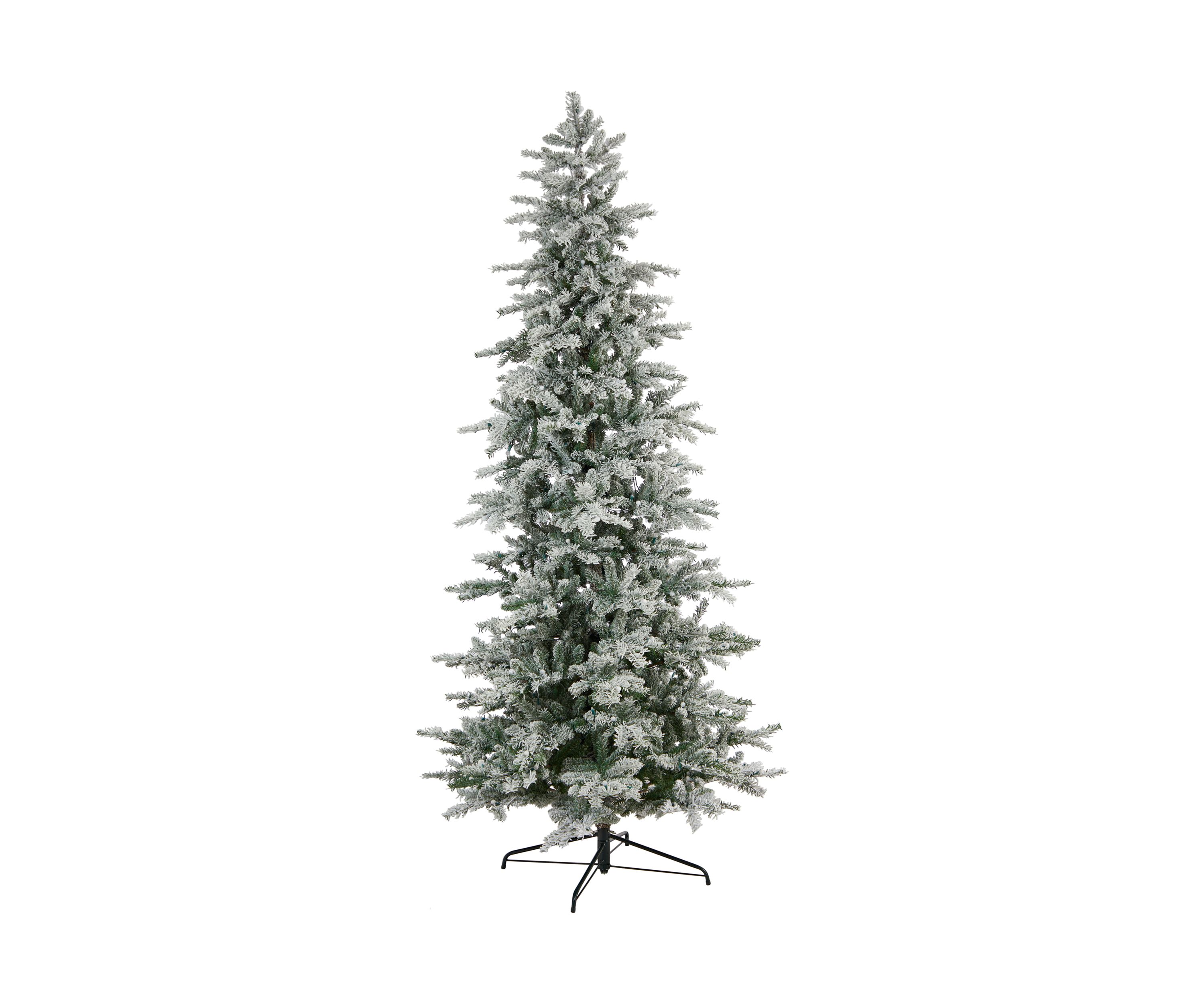 8.5-Foot Slim Flocked Nova Scotia Spruce Artificial Christmas Tree with 500 Warm White LED Lights and 1061 Bendable Branches