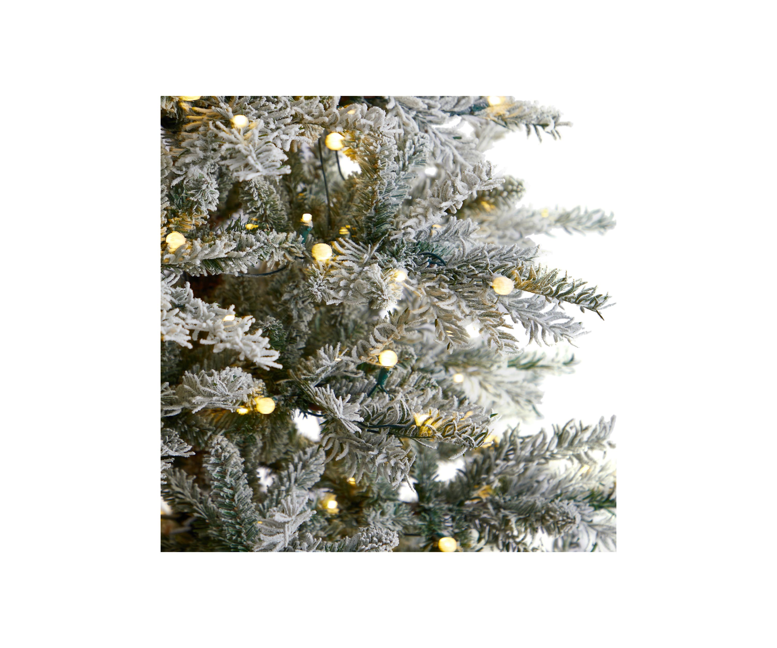 8.5-Foot Slim Flocked Nova Scotia Spruce Artificial Christmas Tree with 500 Warm White LED Lights and 1061 Bendable Branches