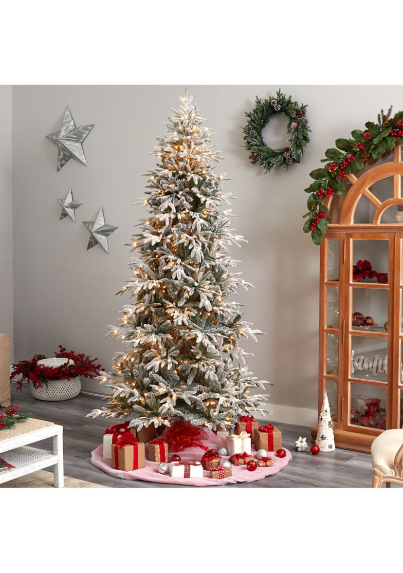 8.5-Foot Flocked Manchester Spruce Artificial Christmas Tree with 550 Lights and 1317 Bendable Branches