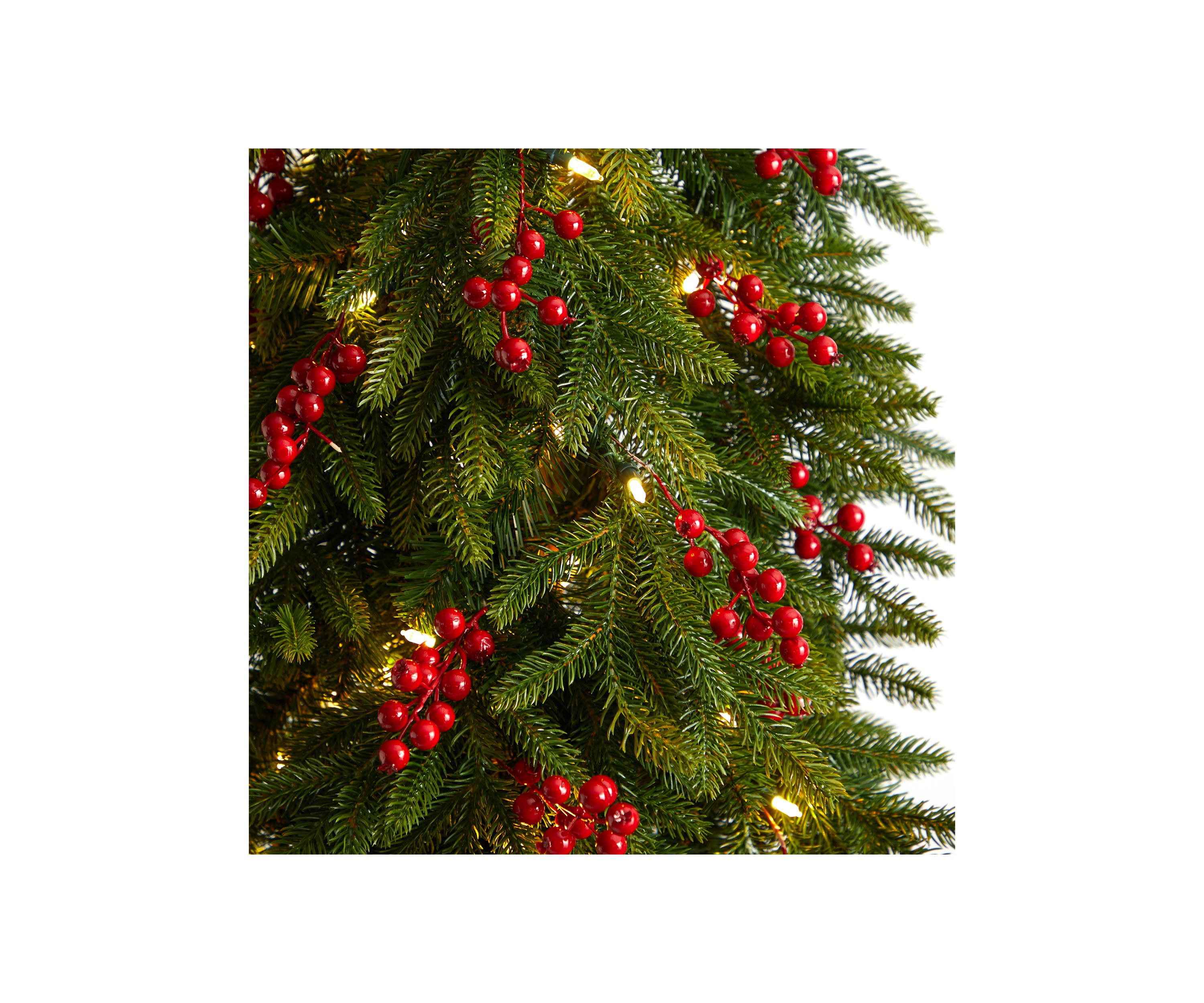 7-Foot Victoria Fir Artificial Christmas Tree with 300 Multi-Color (Multifunction) LED Lights, Berries and 565 Bendable Branches