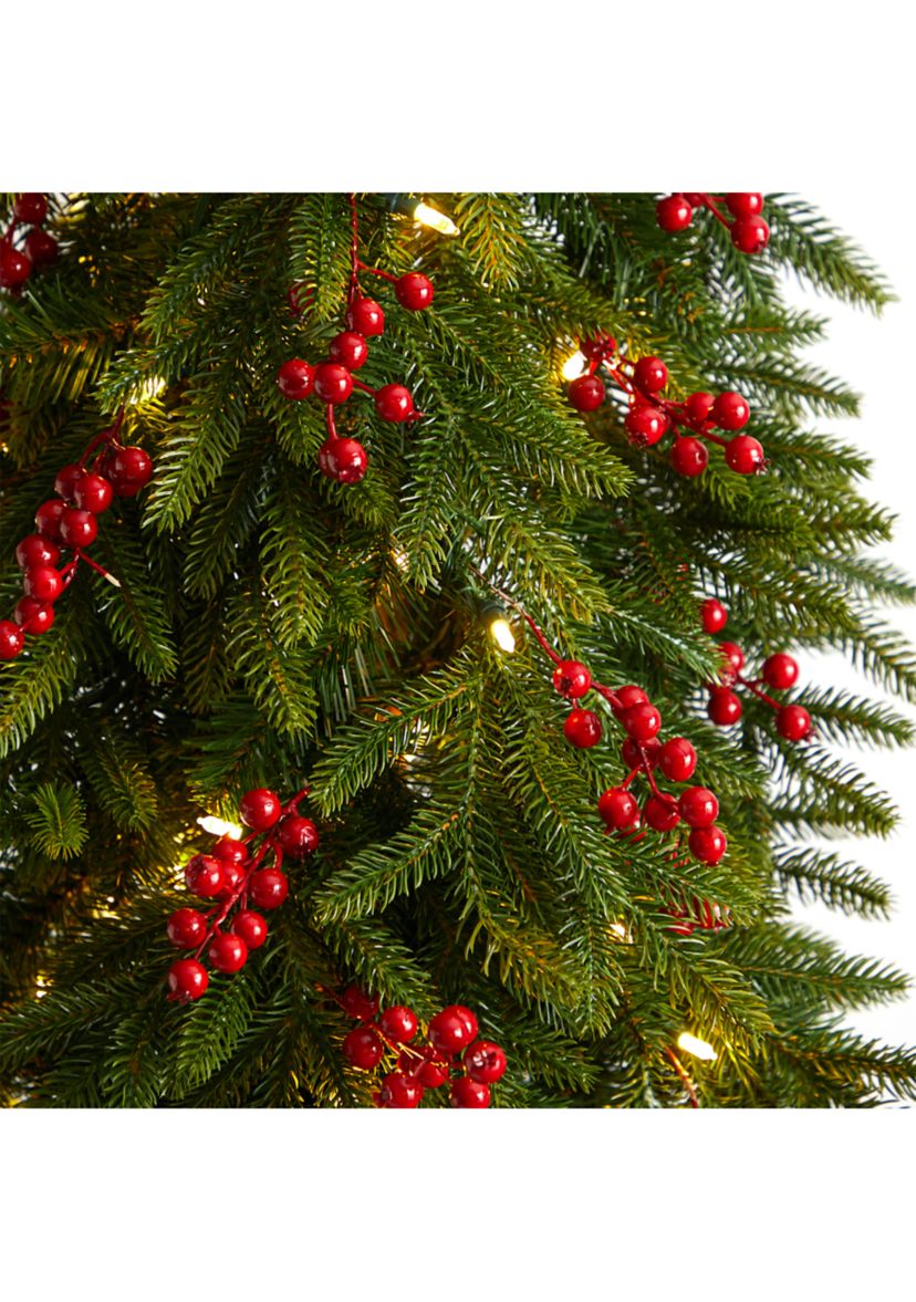 7-Foot Victoria Fir Artificial Christmas Tree with 300 Multi-Color (Multifunction) LED Lights, Berries and 565 Bendable Branches