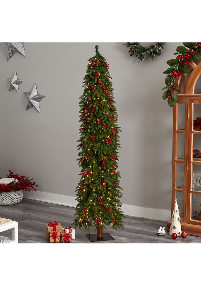 7-Foot Victoria Fir Artificial Christmas Tree with 300 Multi-Color (Multifunction) LED Lights, Berries and 565 Bendable Branches