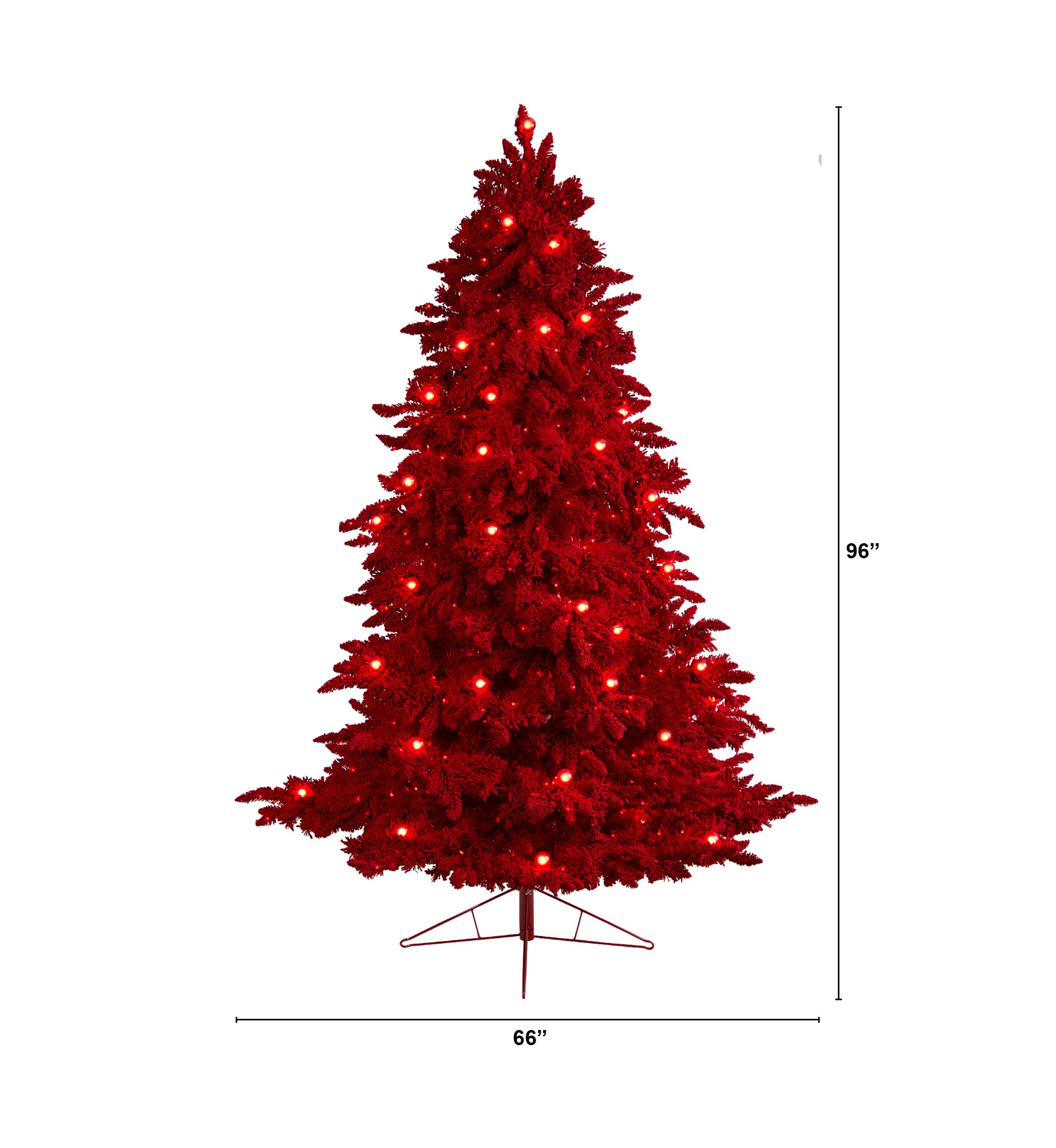 8-Foot Red Flocked Fraser Fir Artificial Christmas Tree with 700 Red Lights, 45 Globe Bulbs and 1468 Bendable Branches
