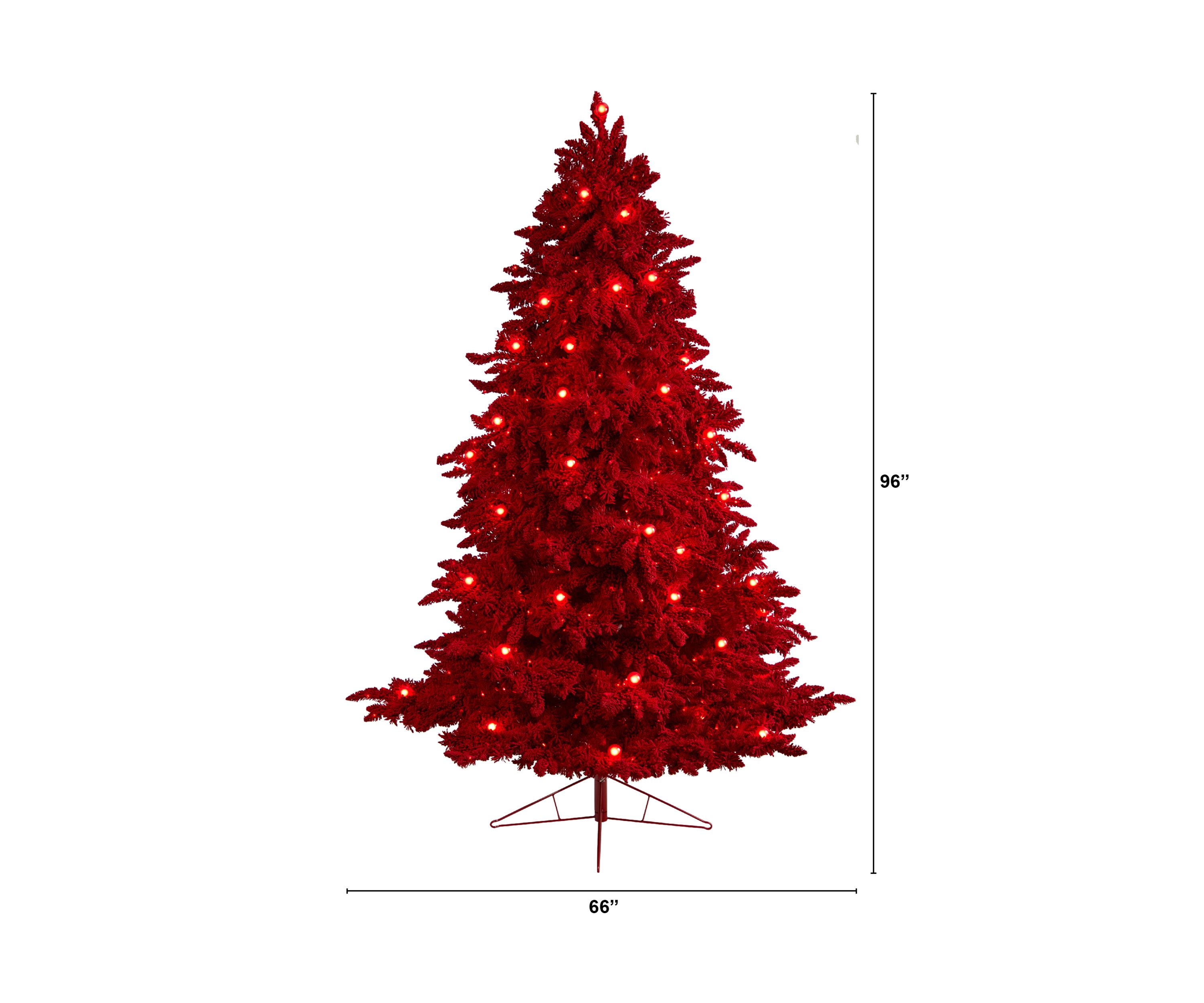 8-Foot Red Flocked Fraser Fir Artificial Christmas Tree with 700 Red Lights, 45 Globe Bulbs and 1468 Bendable Branches