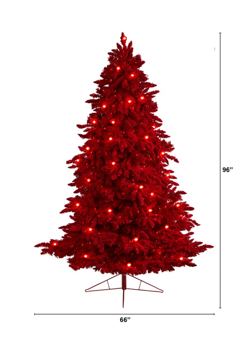 8-Foot Red Flocked Fraser Fir Artificial Christmas Tree with 700 Red Lights, 45 Globe Bulbs and 1468 Bendable Branches