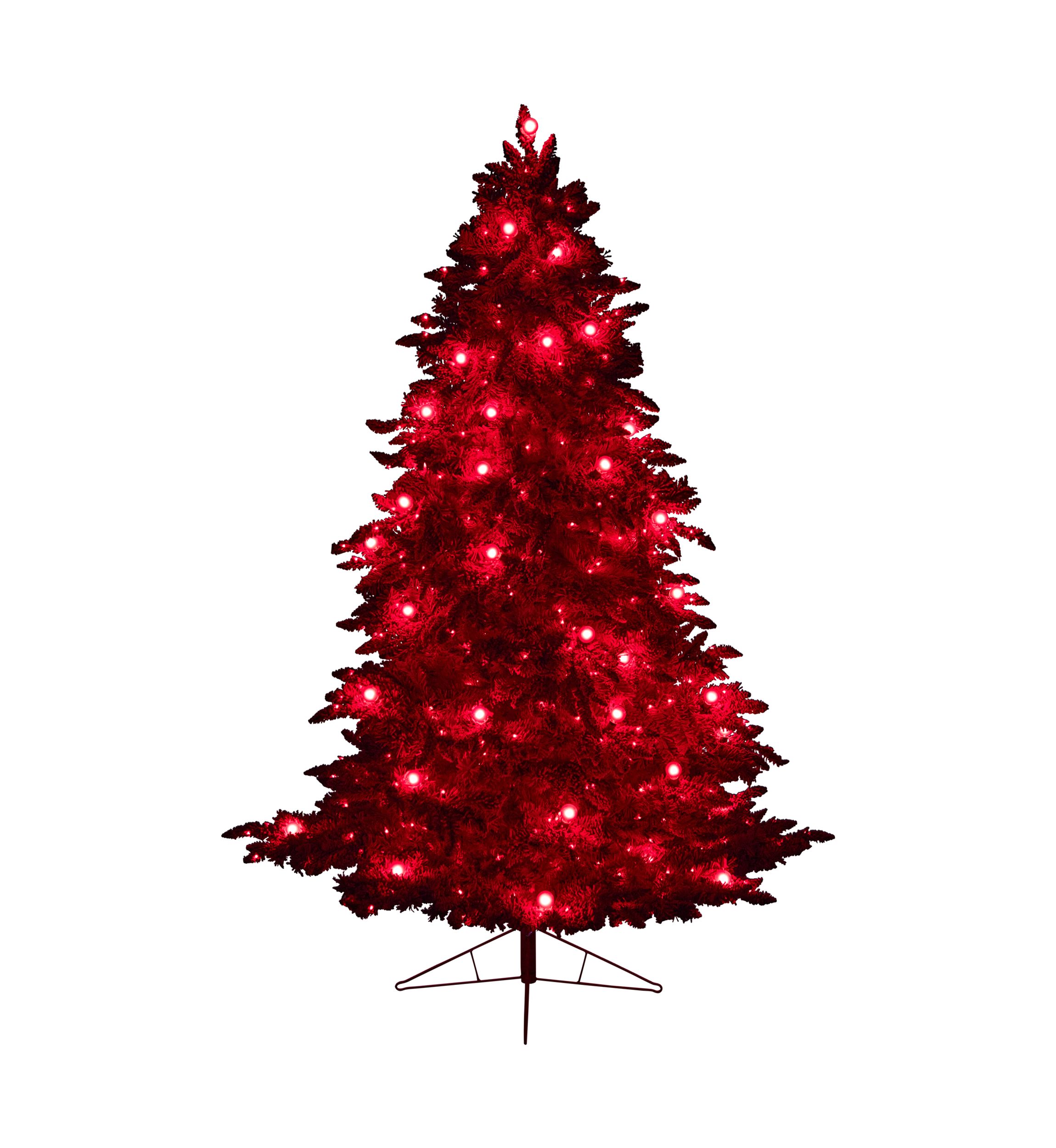 8-Foot Red Flocked Fraser Fir Artificial Christmas Tree with 700 Red Lights, 45 Globe Bulbs and 1468 Bendable Branches