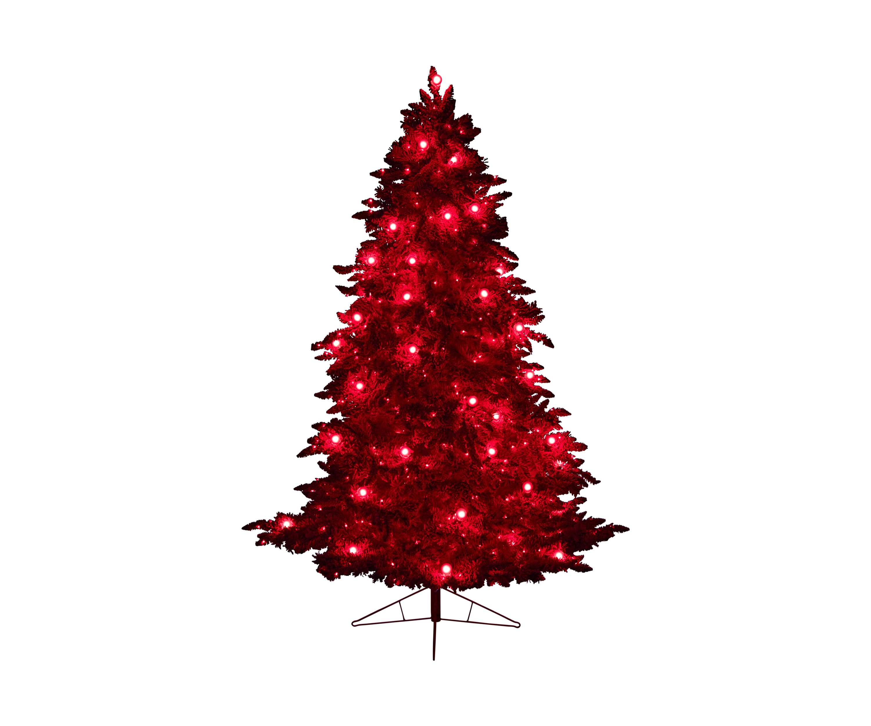 8-Foot Red Flocked Fraser Fir Artificial Christmas Tree with 700 Red Lights, 45 Globe Bulbs and 1468 Bendable Branches