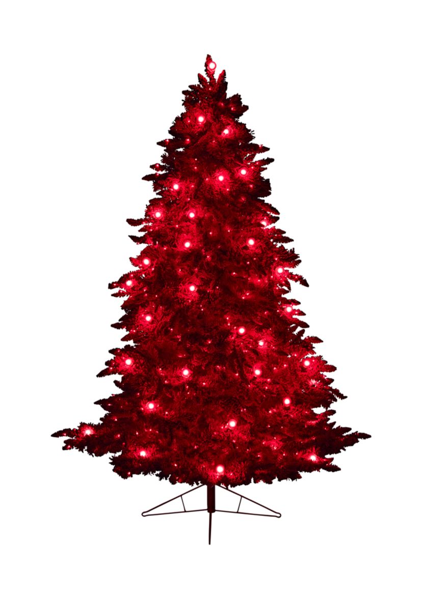 8-Foot Red Flocked Fraser Fir Artificial Christmas Tree with 700 Red Lights, 45 Globe Bulbs and 1468 Bendable Branches