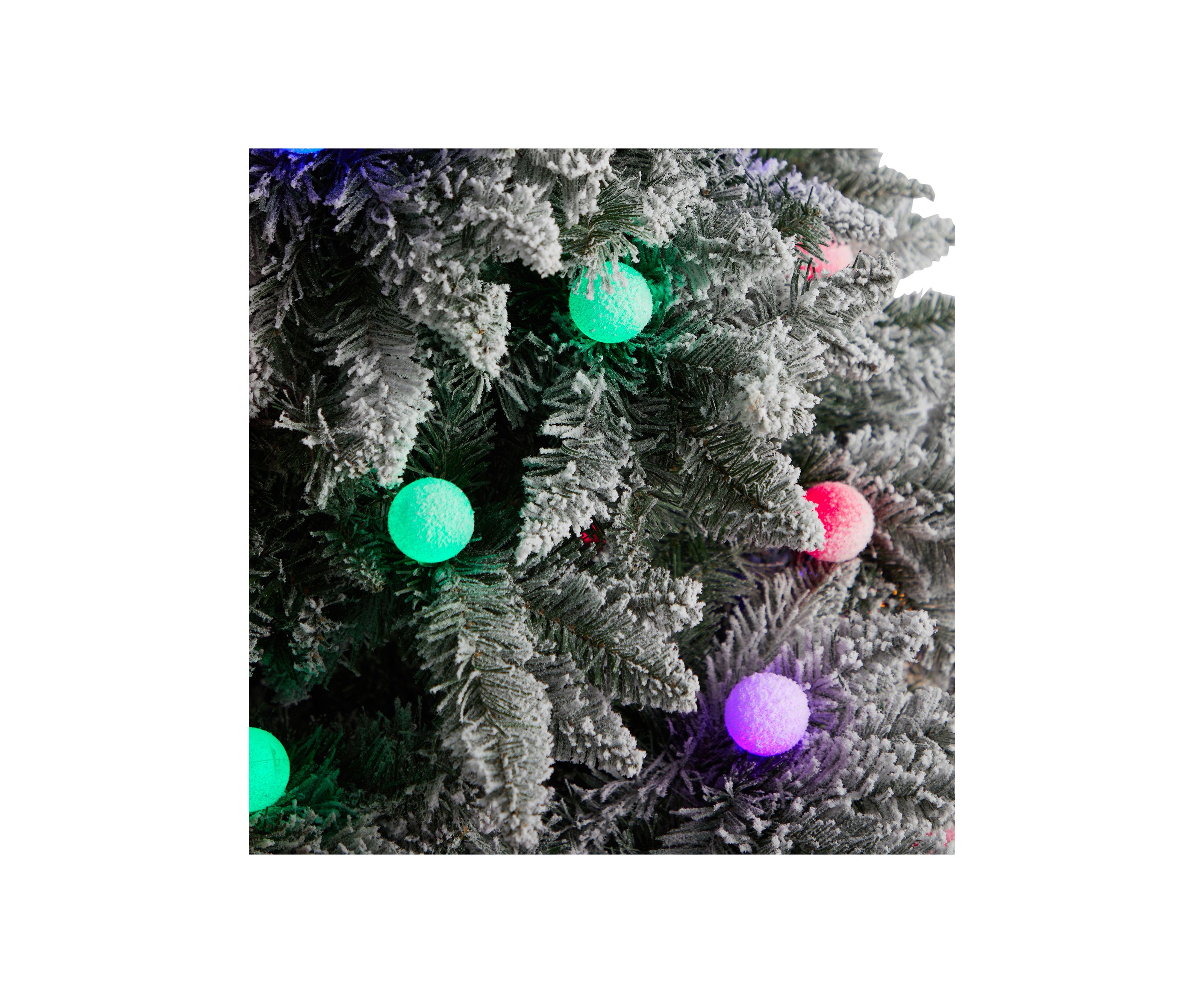 8.5-Foot Flocked British Columbia Mountain Fir Artificial Christmas Tree with 120 Multi Color Globe Bulbs and 1513 Bendable Branches
