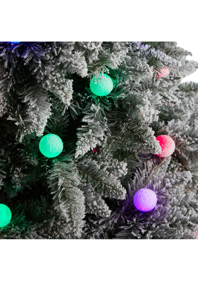 8.5-Foot Flocked British Columbia Mountain Fir Artificial Christmas Tree with 120 Multi Color Globe Bulbs and 1513 Bendable Branches