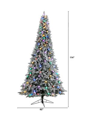 Foot Flocked British Columbia Mountain Fir Artificial Christmas Tree with Multi Color Globe Bulbs and Bendable Branches