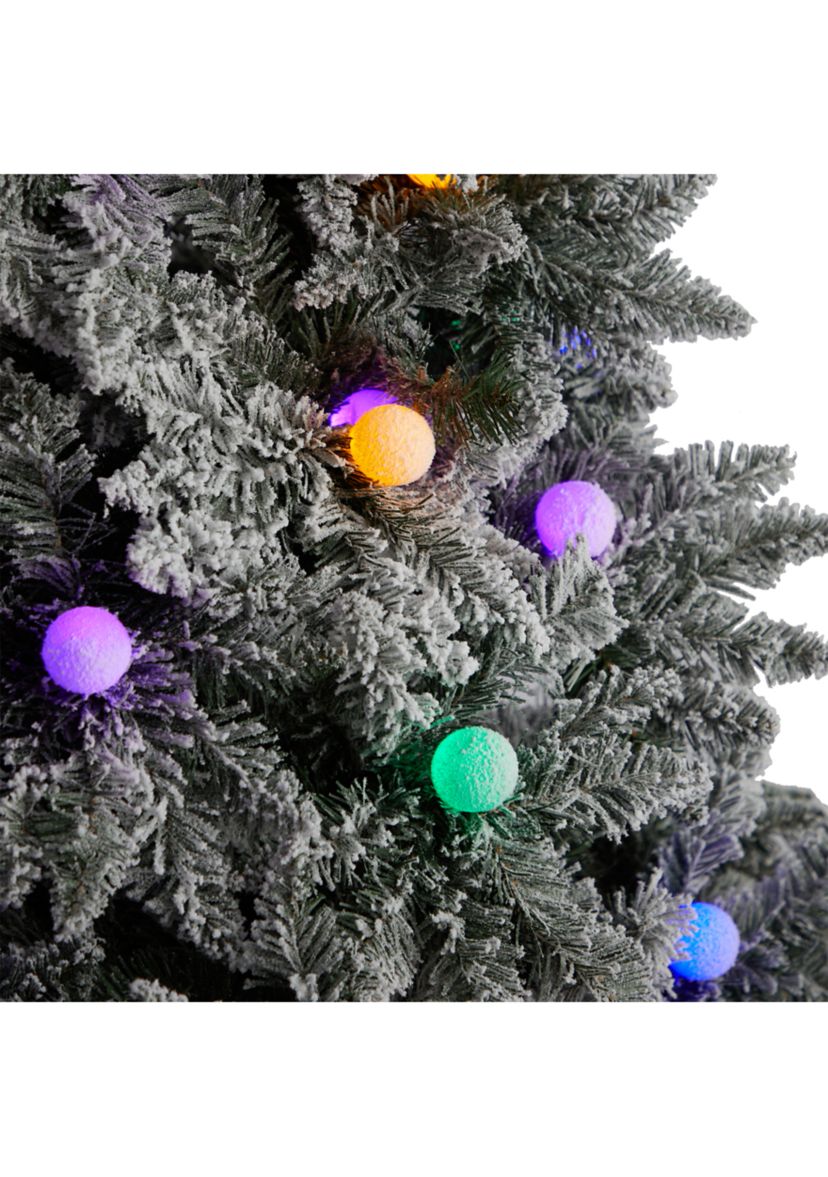 9.5-Foot Flocked British Columbia Mountain Fir Artificial Christmas Tree with 150 Multi Color Globe Bulbs and 2297 Bendable Branches