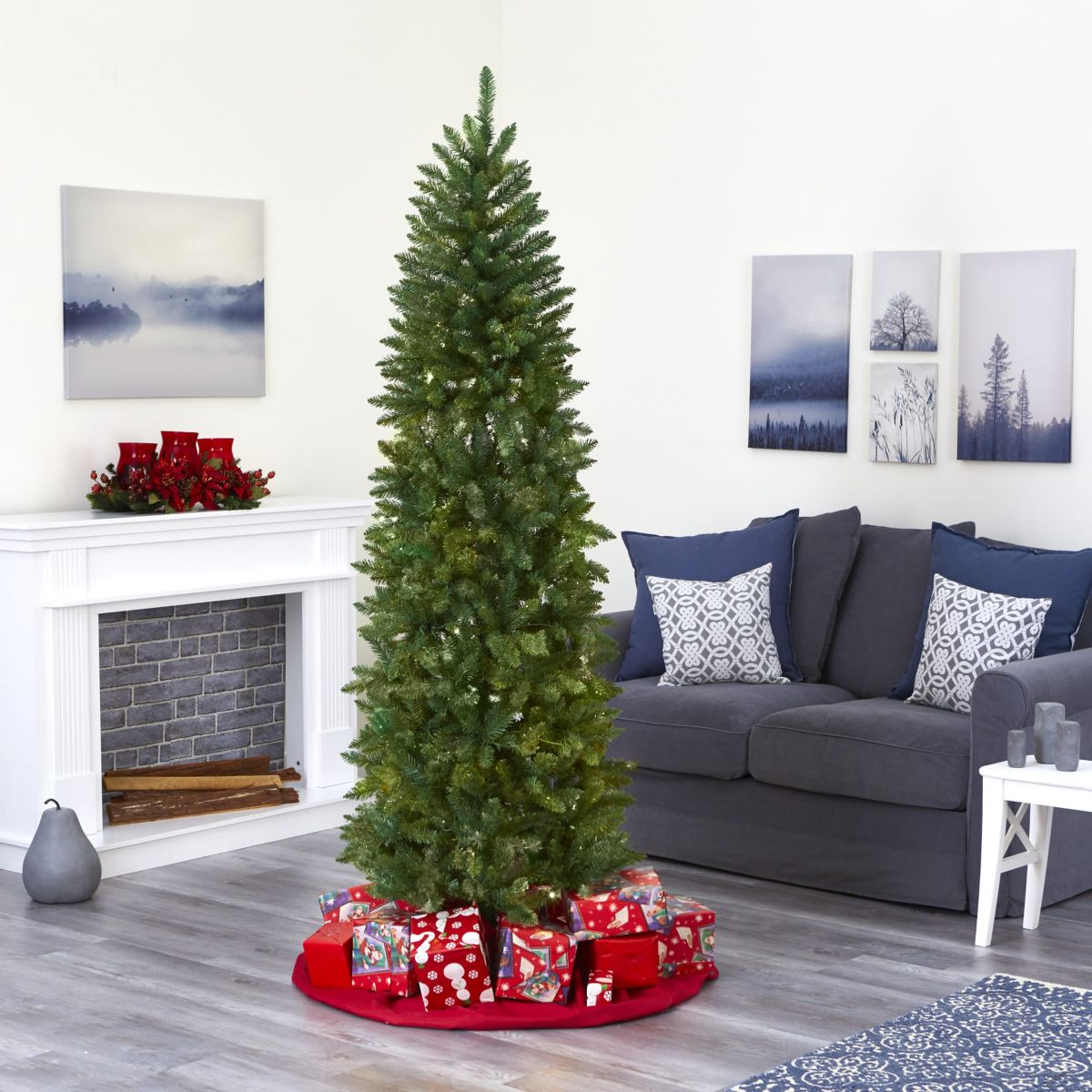 6.5-Foot Slim Green Mountain Pine Artificial Christmas Tree with 851 Bendable Branches