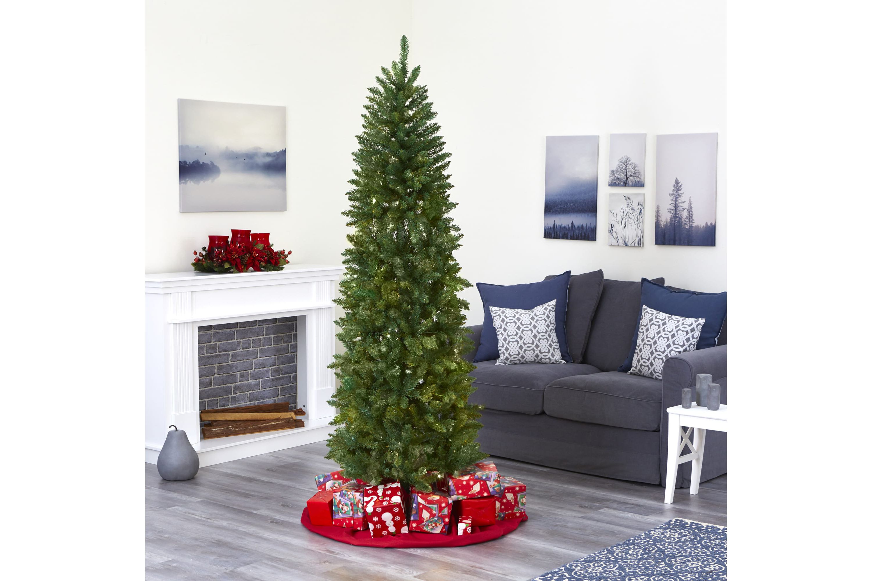 6.5-Foot Slim Green Mountain Pine Artificial Christmas Tree with 851 Bendable Branches