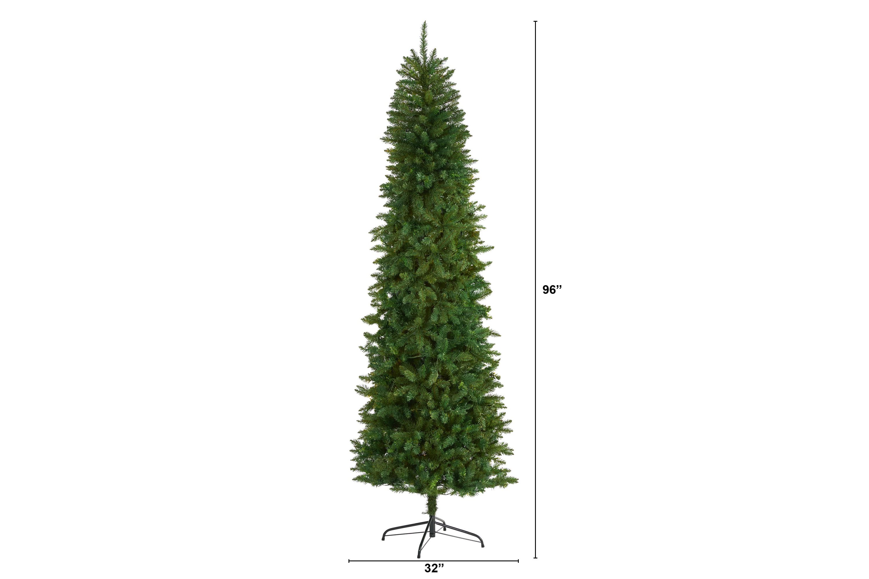8-Foot Slim Green Mountain Pine Artificial Christmas Tree with 1348 Bendable Branches