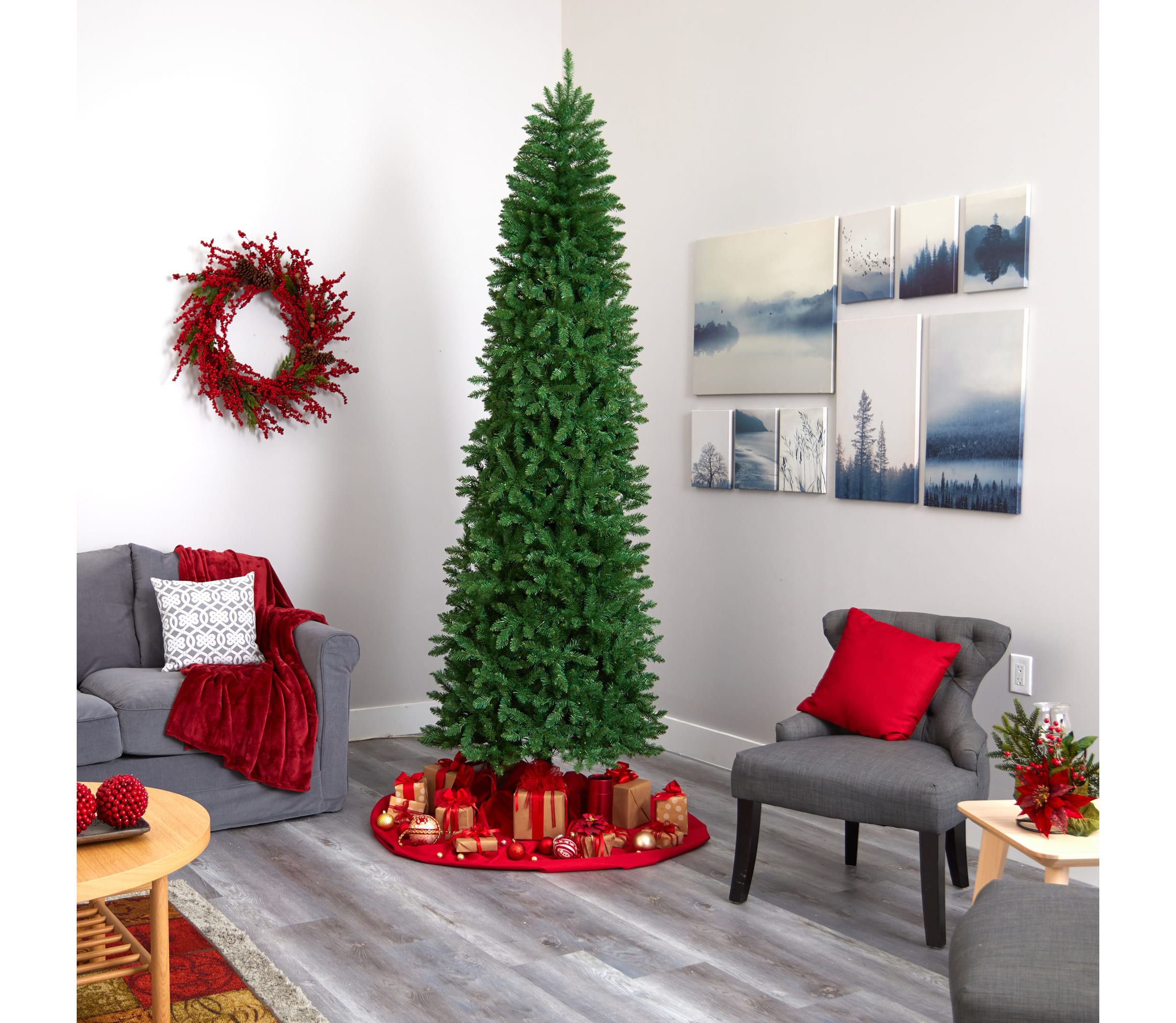 9-Foot Slim Green Mountain Pine Artificial Christmas Tree with 1860 Bendable Branches