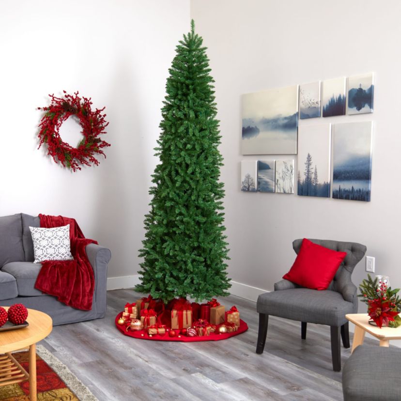 9-Foot Slim Green Mountain Pine Artificial Christmas Tree with 1860 Bendable Branches