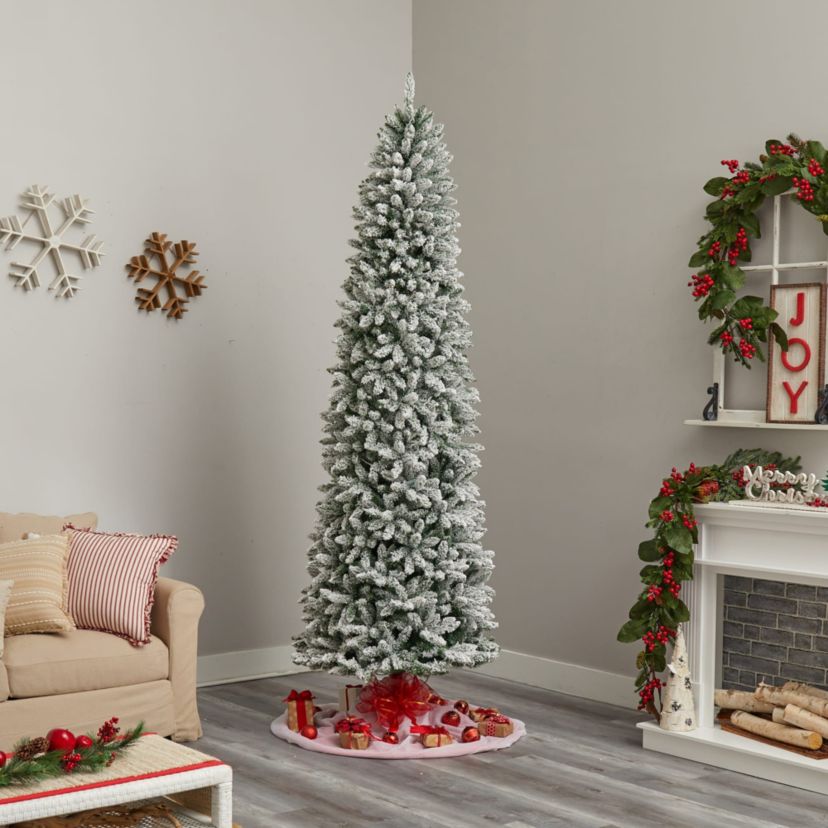 9-Foot Slim Flocked Montreal Fir Artificial Christmas Tree with 1860 Bendable Branches