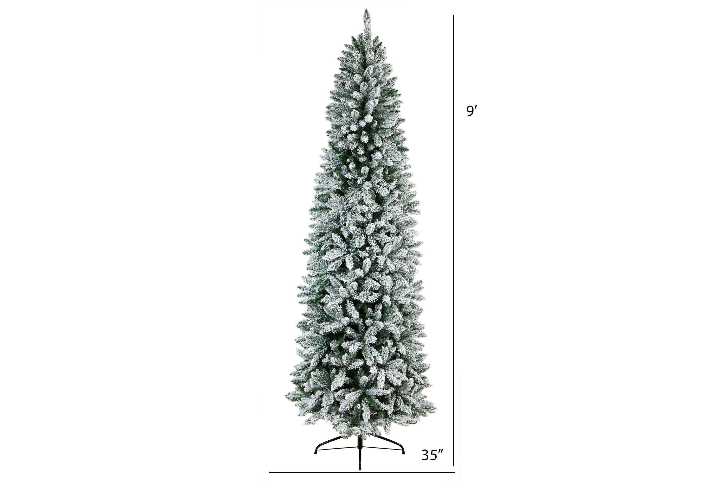 9-Foot Slim Flocked Montreal Fir Artificial Christmas Tree with 1860 Bendable Branches