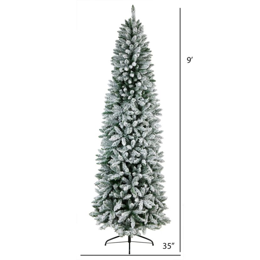 9-Foot Slim Flocked Montreal Fir Artificial Christmas Tree with 1860 Bendable Branches