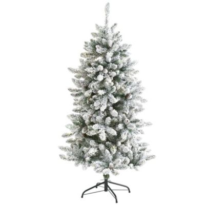 Nearly Natural 5-Foot Flocked Livingston Fir Artificial Christmas Tree with Pine Cones and 498 Bendable Branches, Green